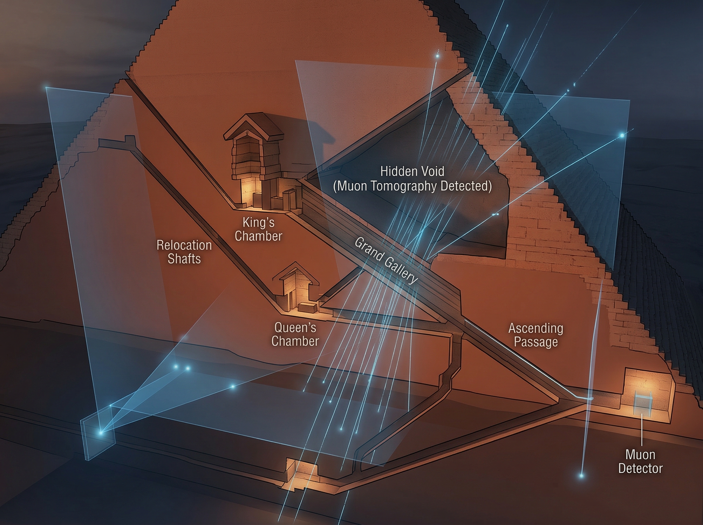 Cross-section of the Great Pyramid showing the Big Void above the Grand Gallery detected by muon imaging
