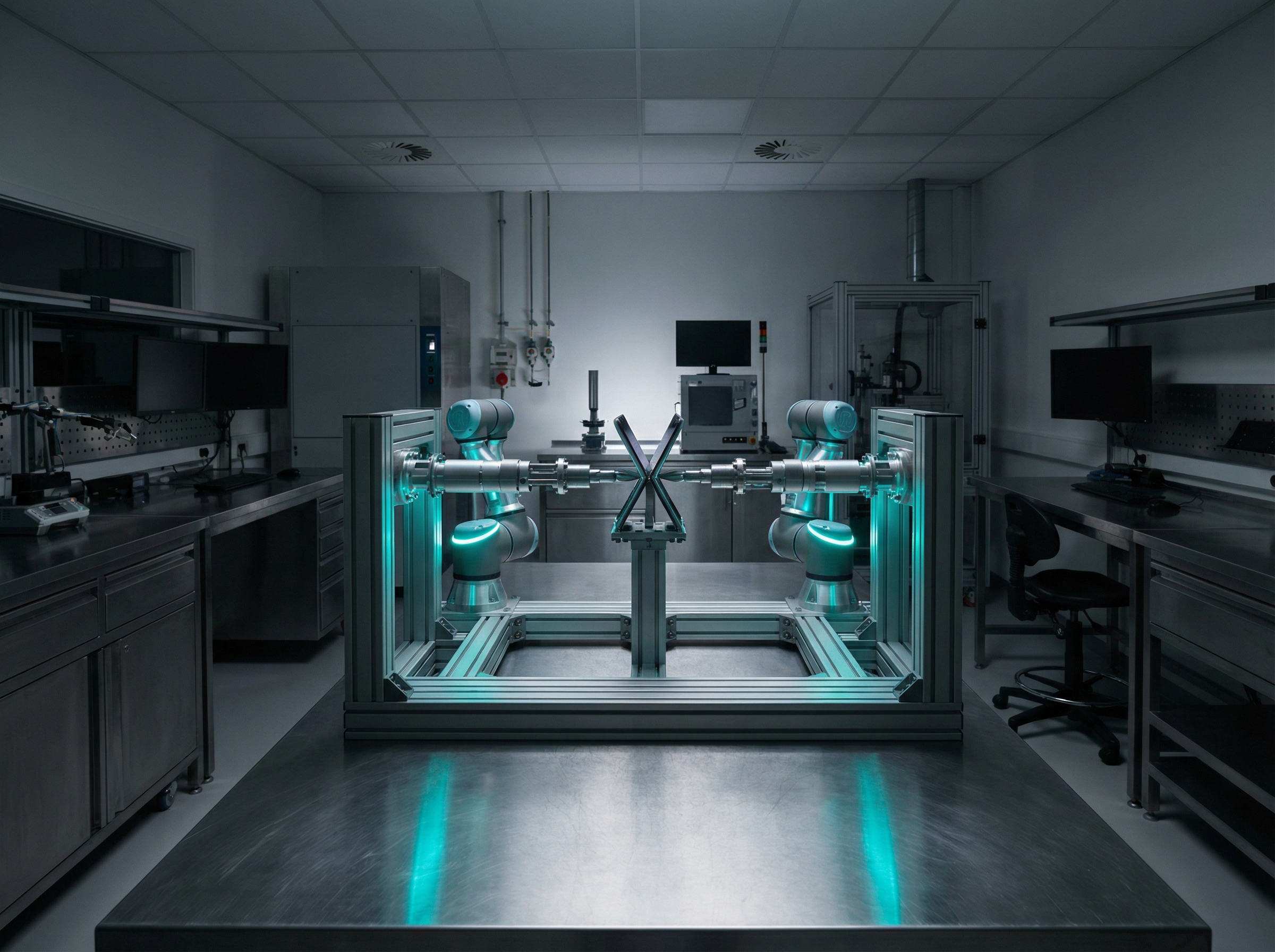 Smartphone undergoing mechanical stress testing in a lab