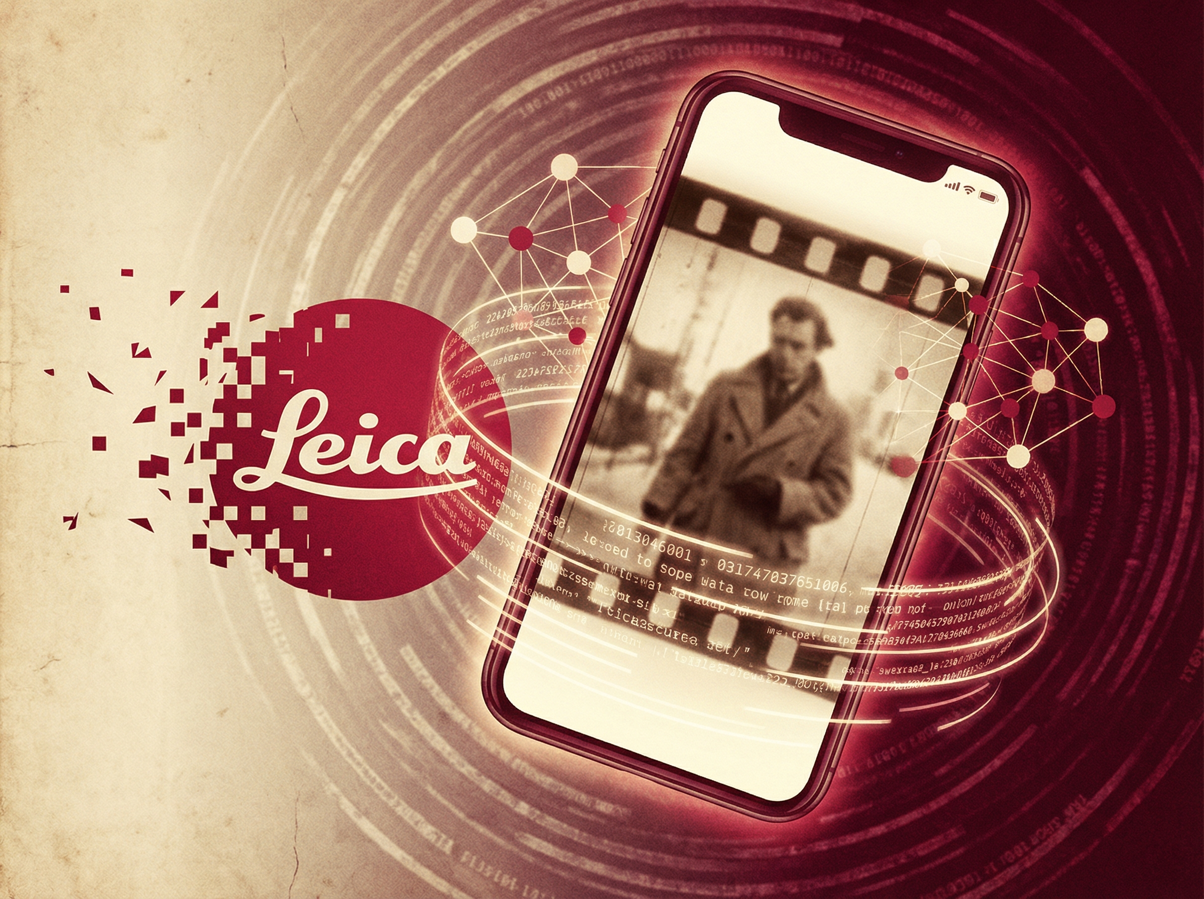 iPhone screen with vintage photograph aesthetic and neural network nodes