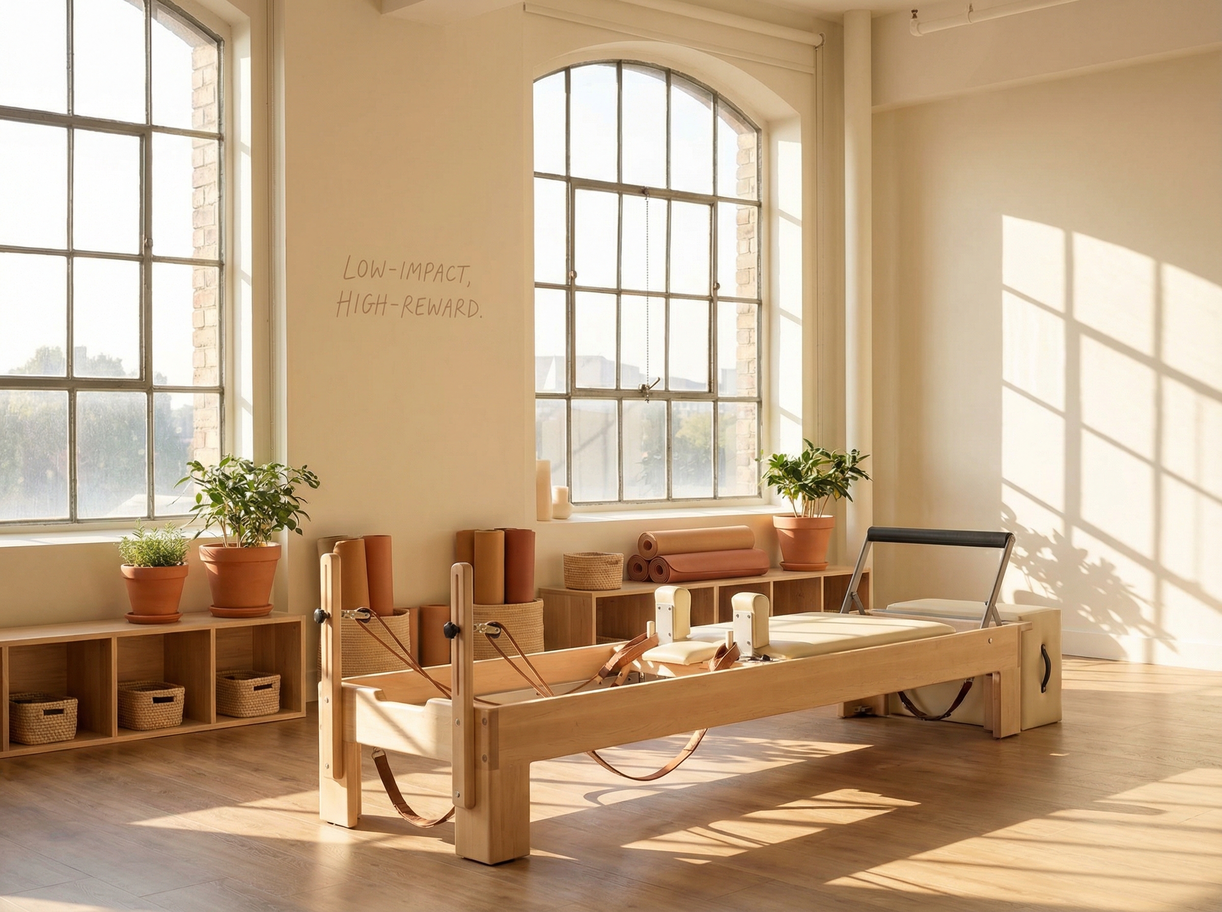 Pilates reformer in morning light, representing the shift toward low-impact functional training