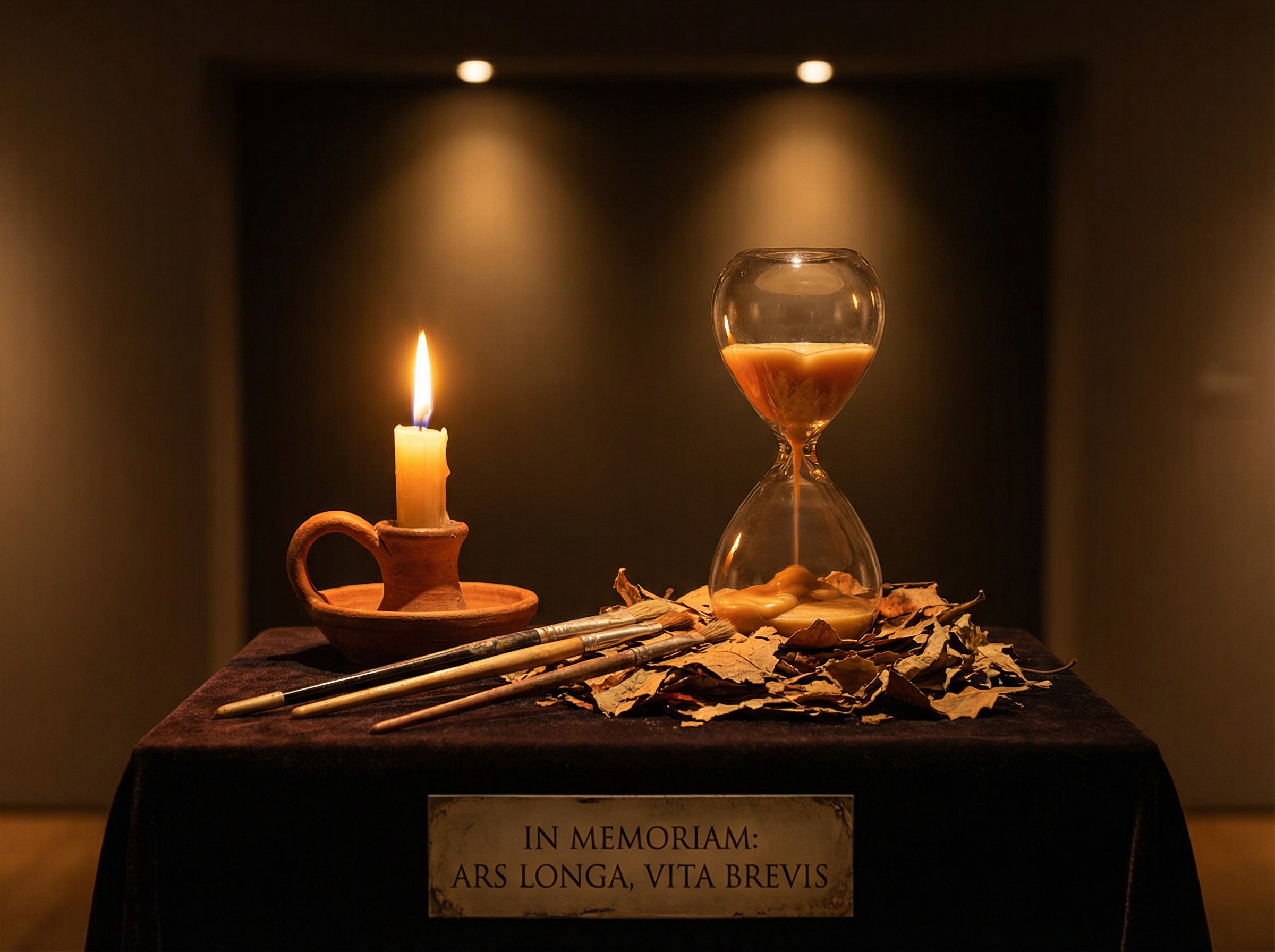 Memorial candle and hourglass in surrealist style