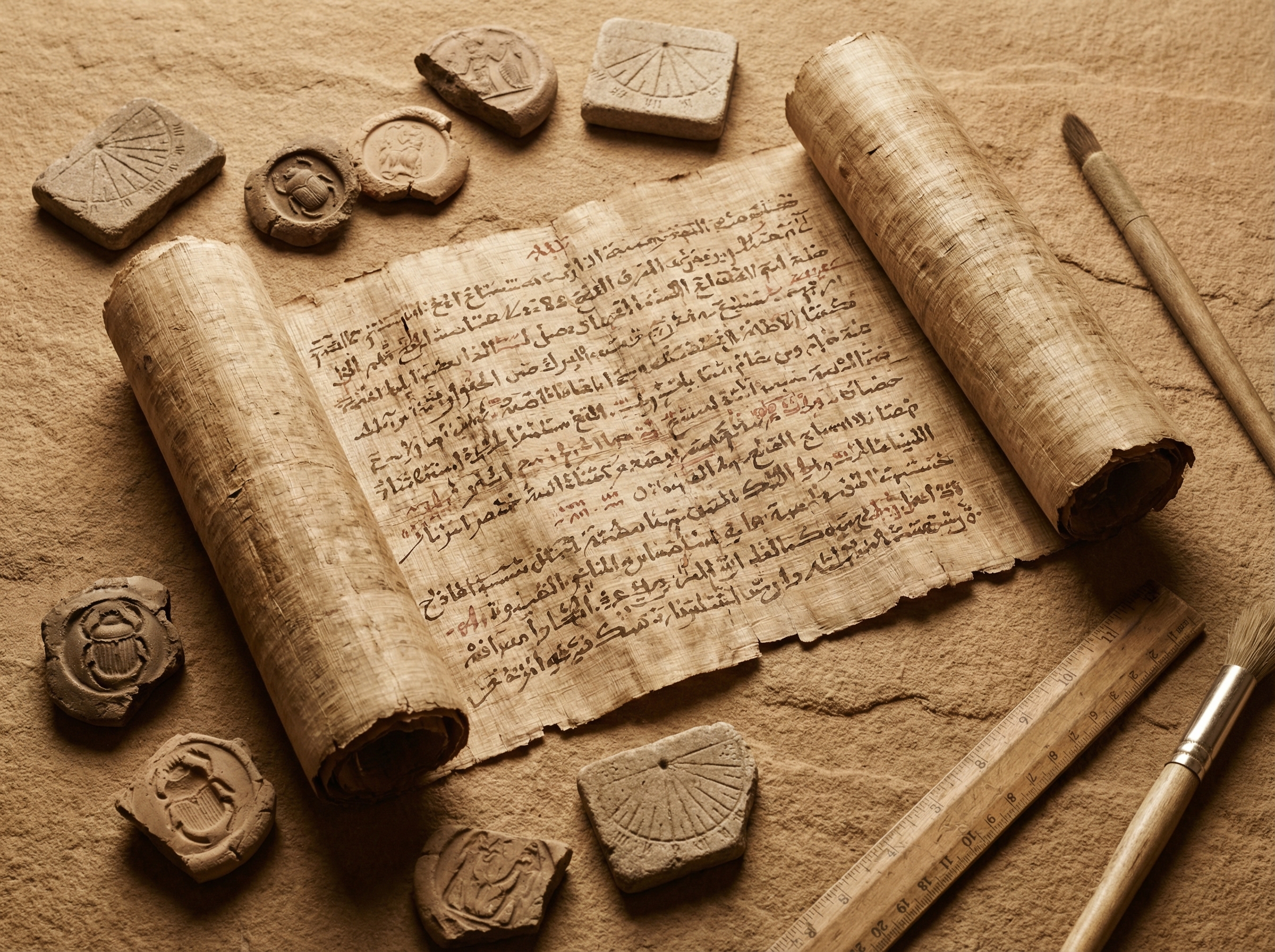 Ancient Egyptian papyrus scroll with hieratic text and logistical notations