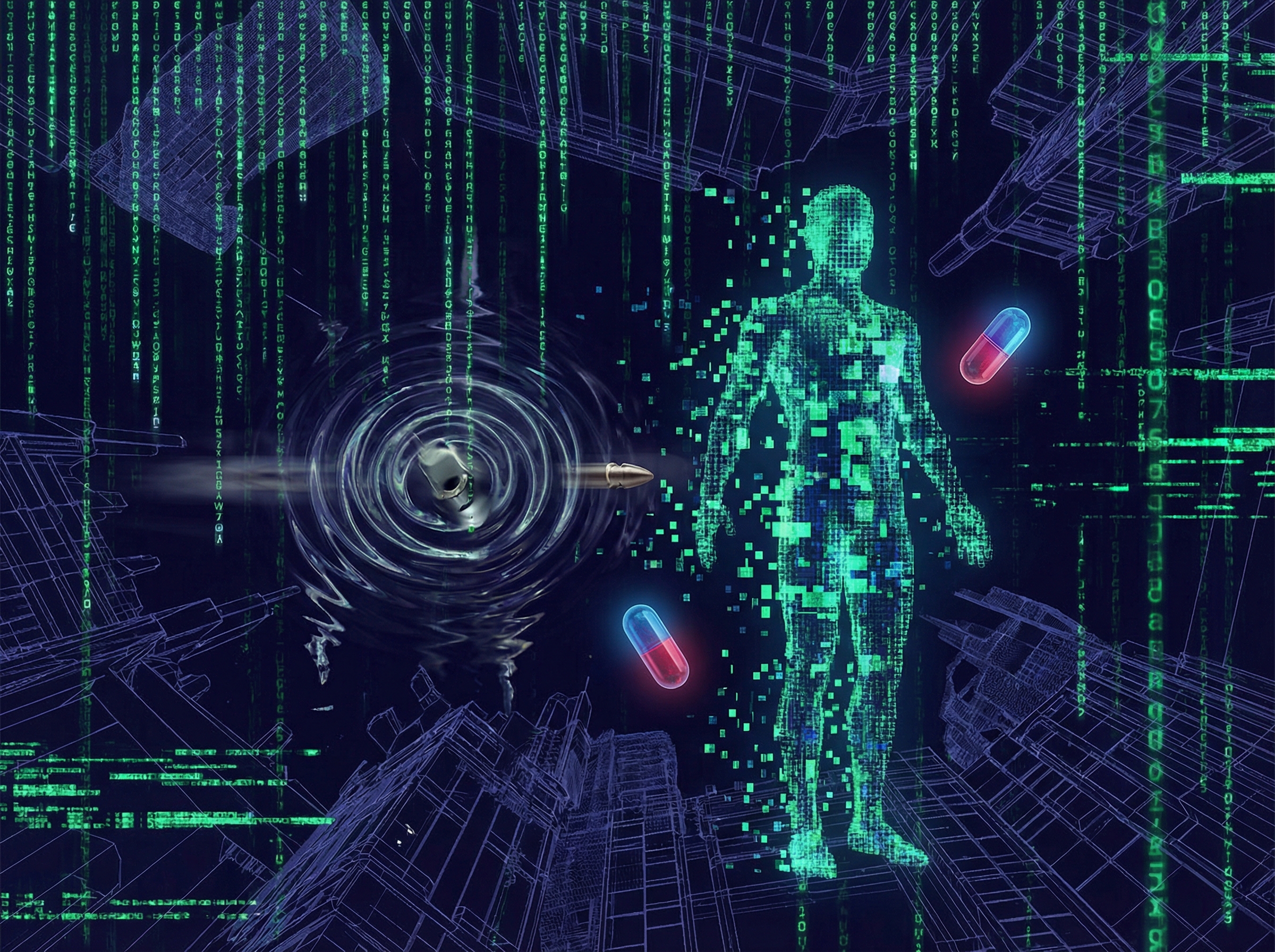 Abstract visualization of prediction market data with luminous probability curves converging around 2031 in teal-cyan