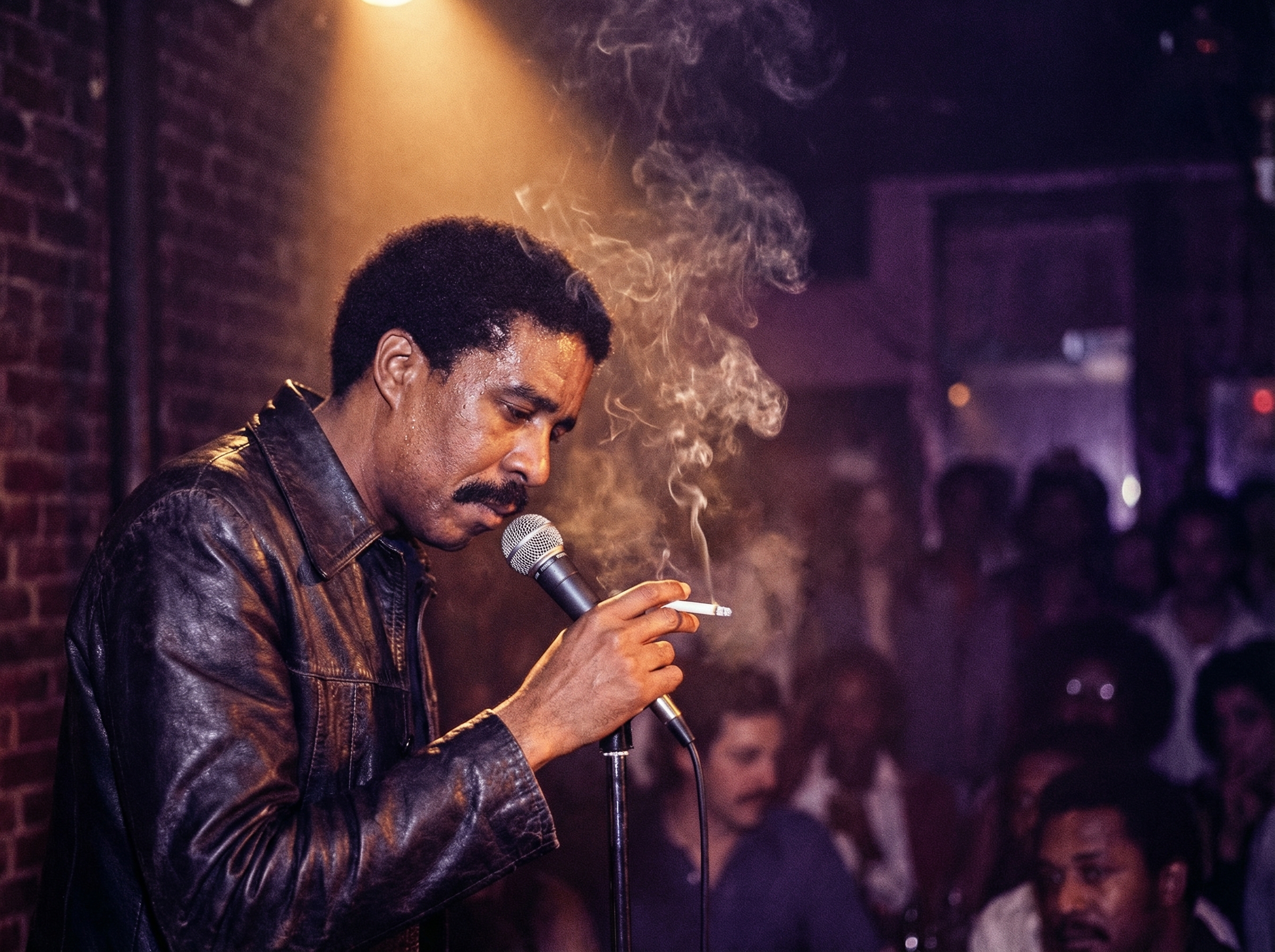 Richard Pryor on stage in dramatic spotlight