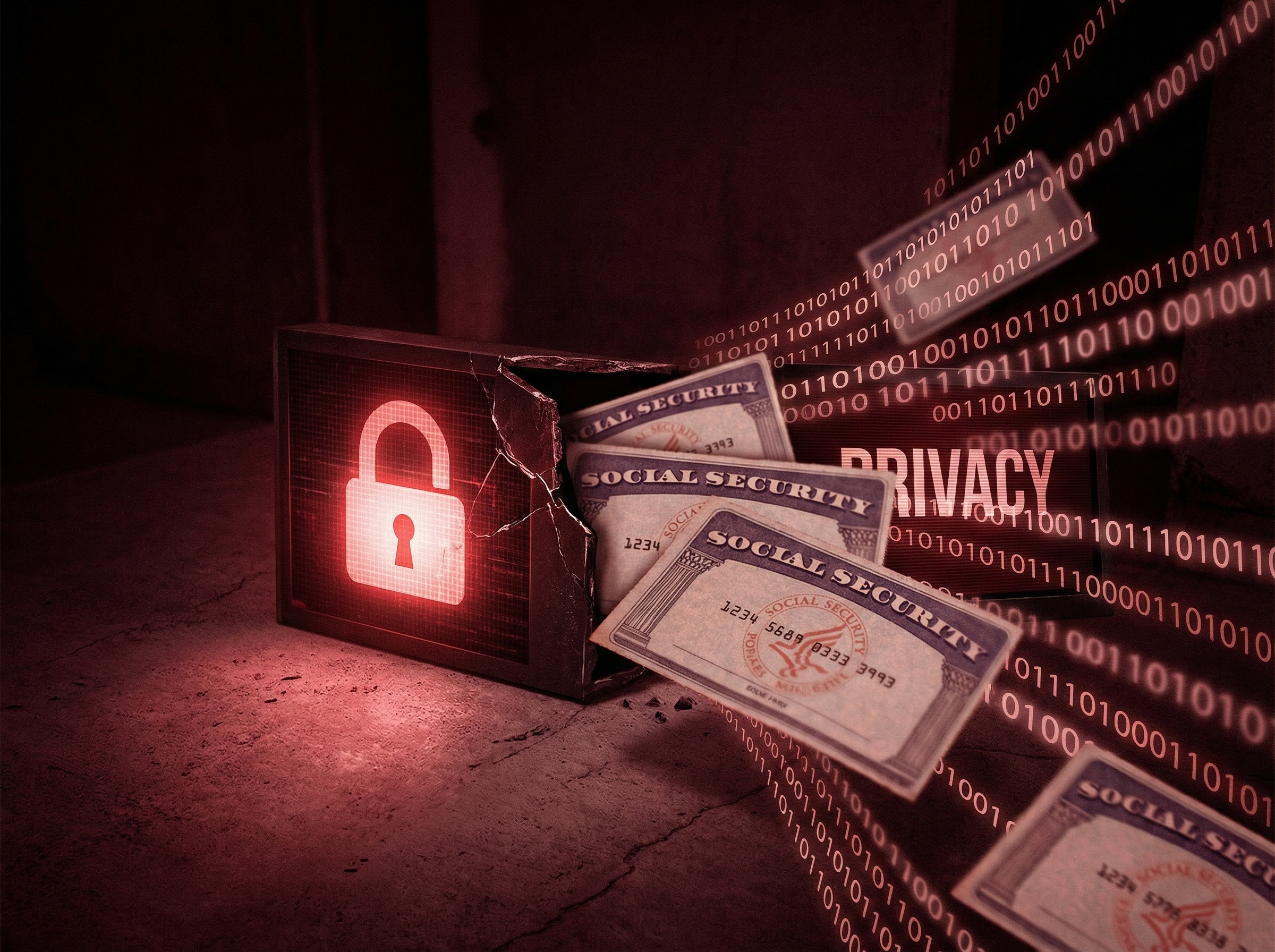 Digital lock broken with Social Security cards spilling out