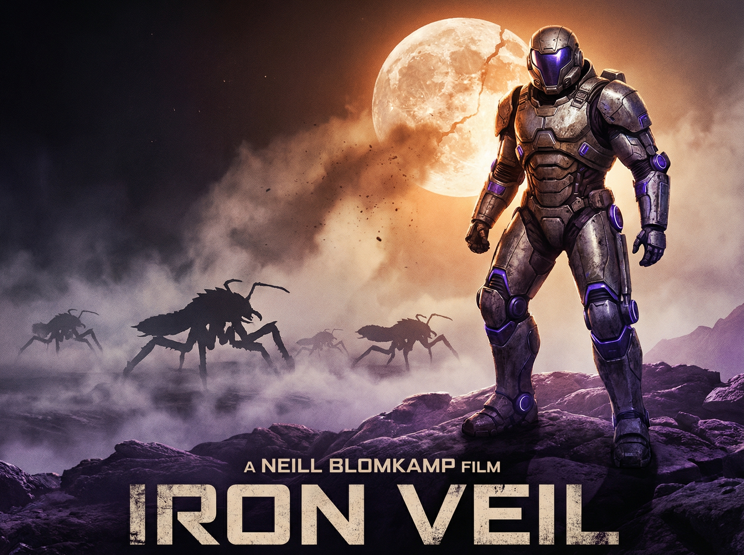 A powered exoskeleton suit on an alien battlefield, capturing the military sci-fi aesthetic of Heinlein's vision