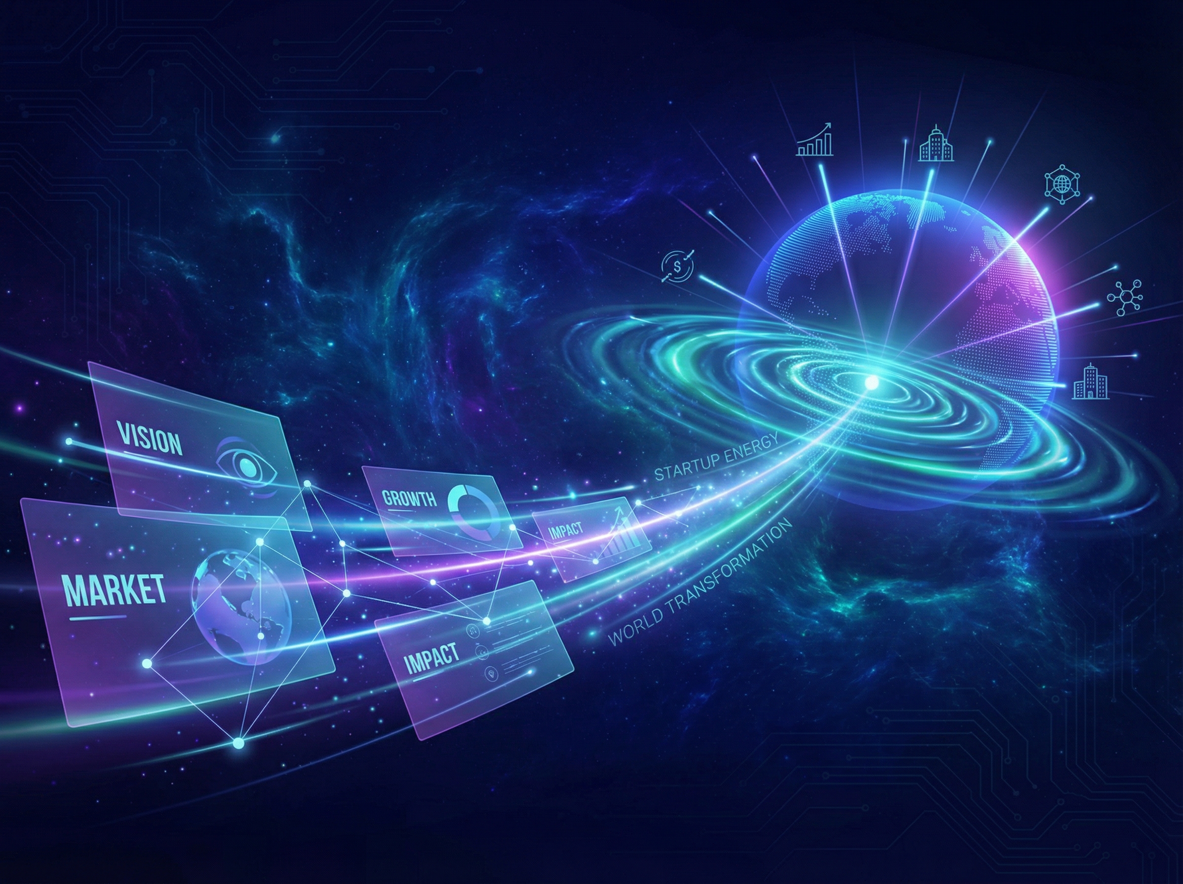 Sales pitch visualization with data constellation flying through space