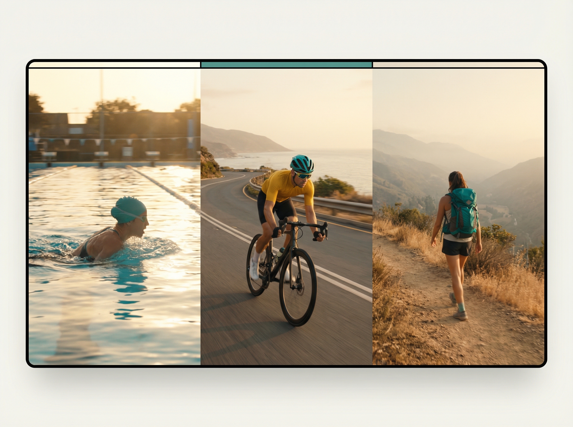 Diverse fitness activities - swimming, cycling, hiking