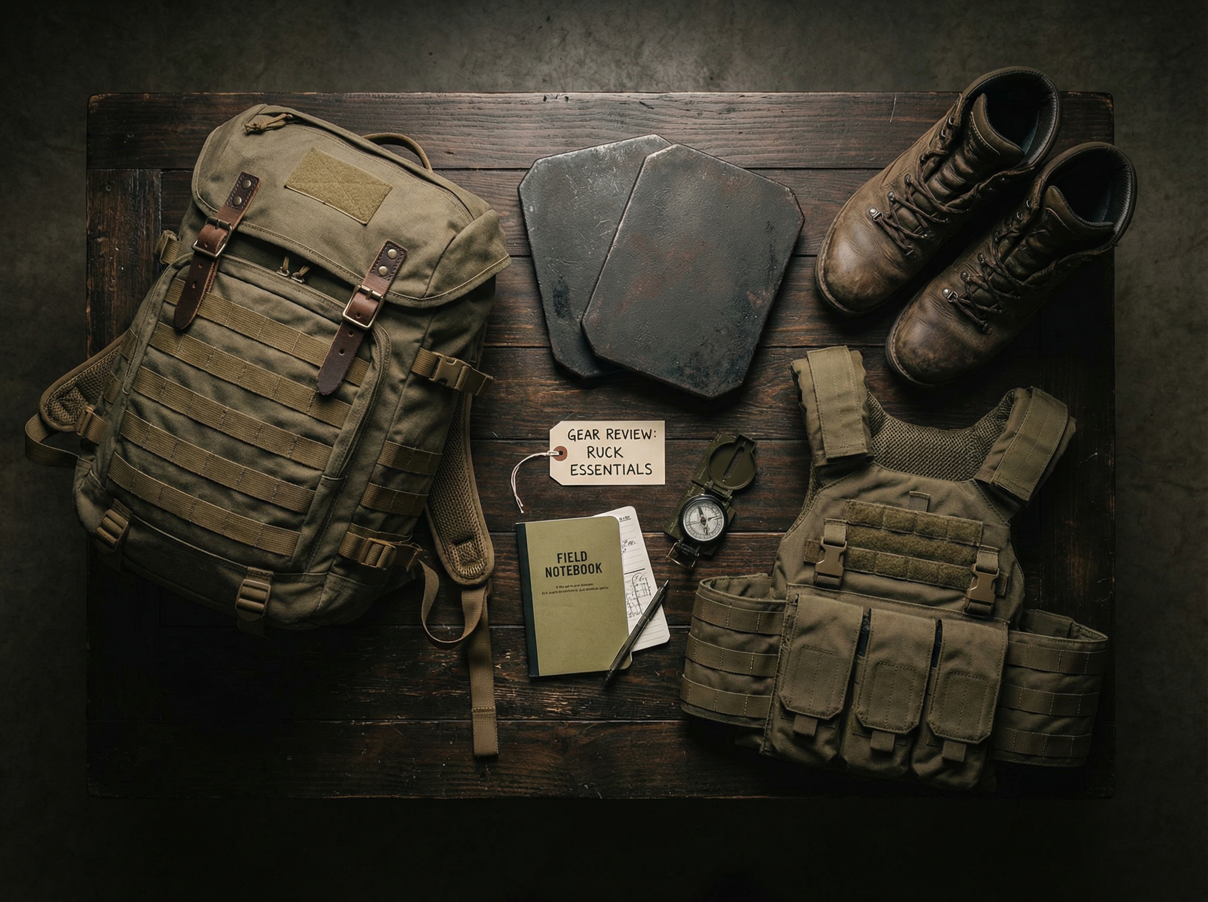 Book resting on a trail map beside ruck plates in warm morning light
