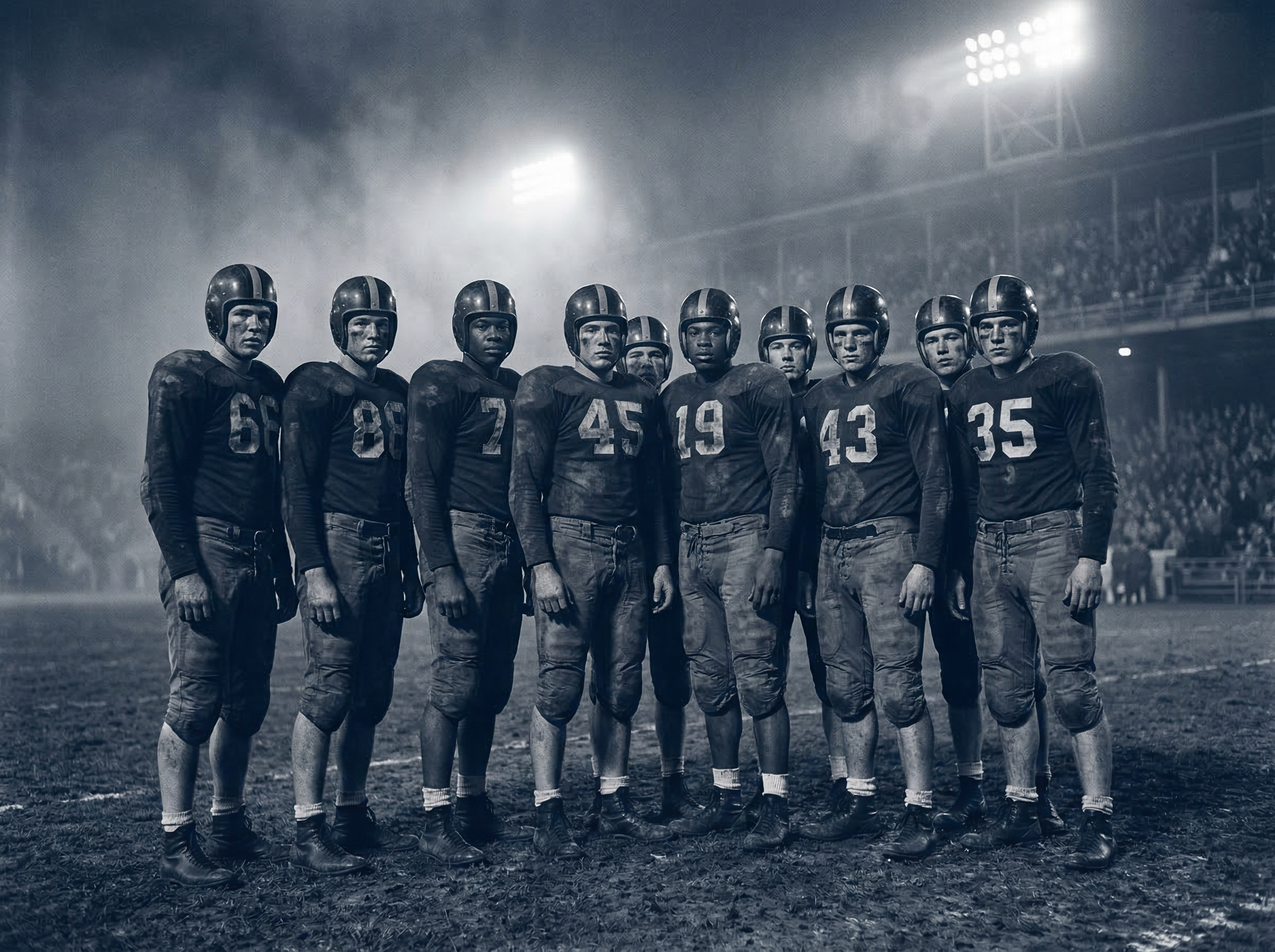 A 1940s-era football team standing united on a field, representing the moment that birthed Penn State's defining chant