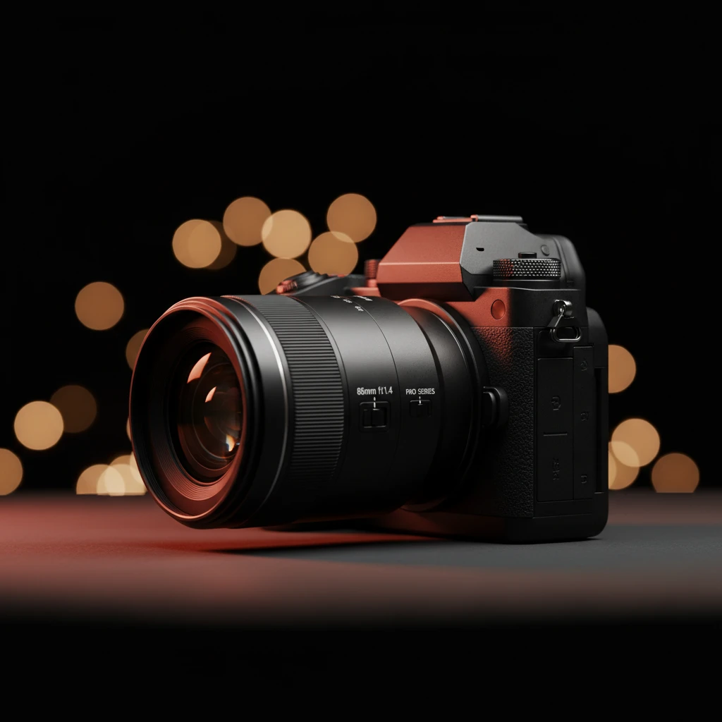 Professional 85mm portrait lens with bokeh background
