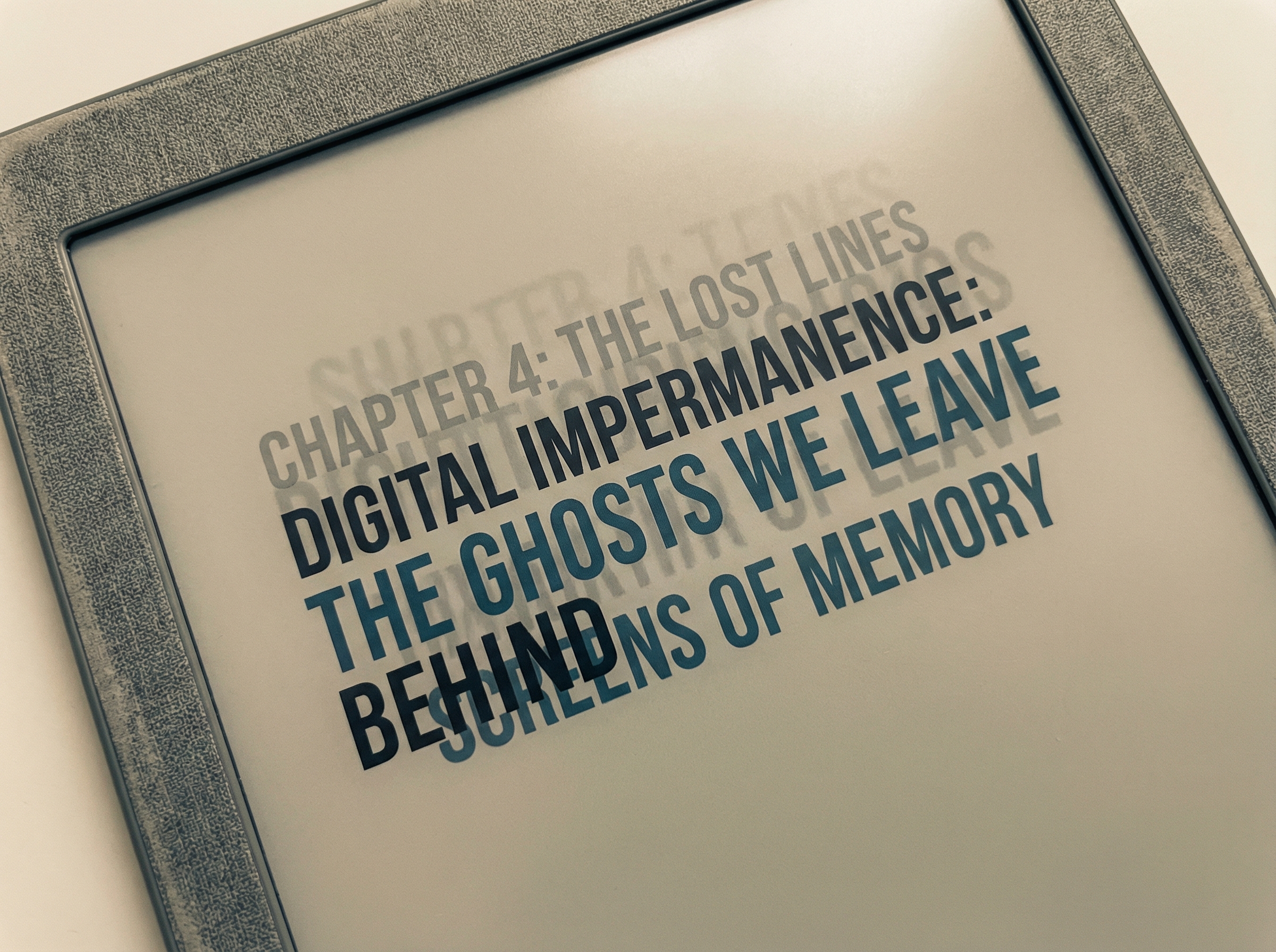 An e-ink screen displaying ghosted afterimages of previous text, illustrating the ghosting problem on the Boox Note Max