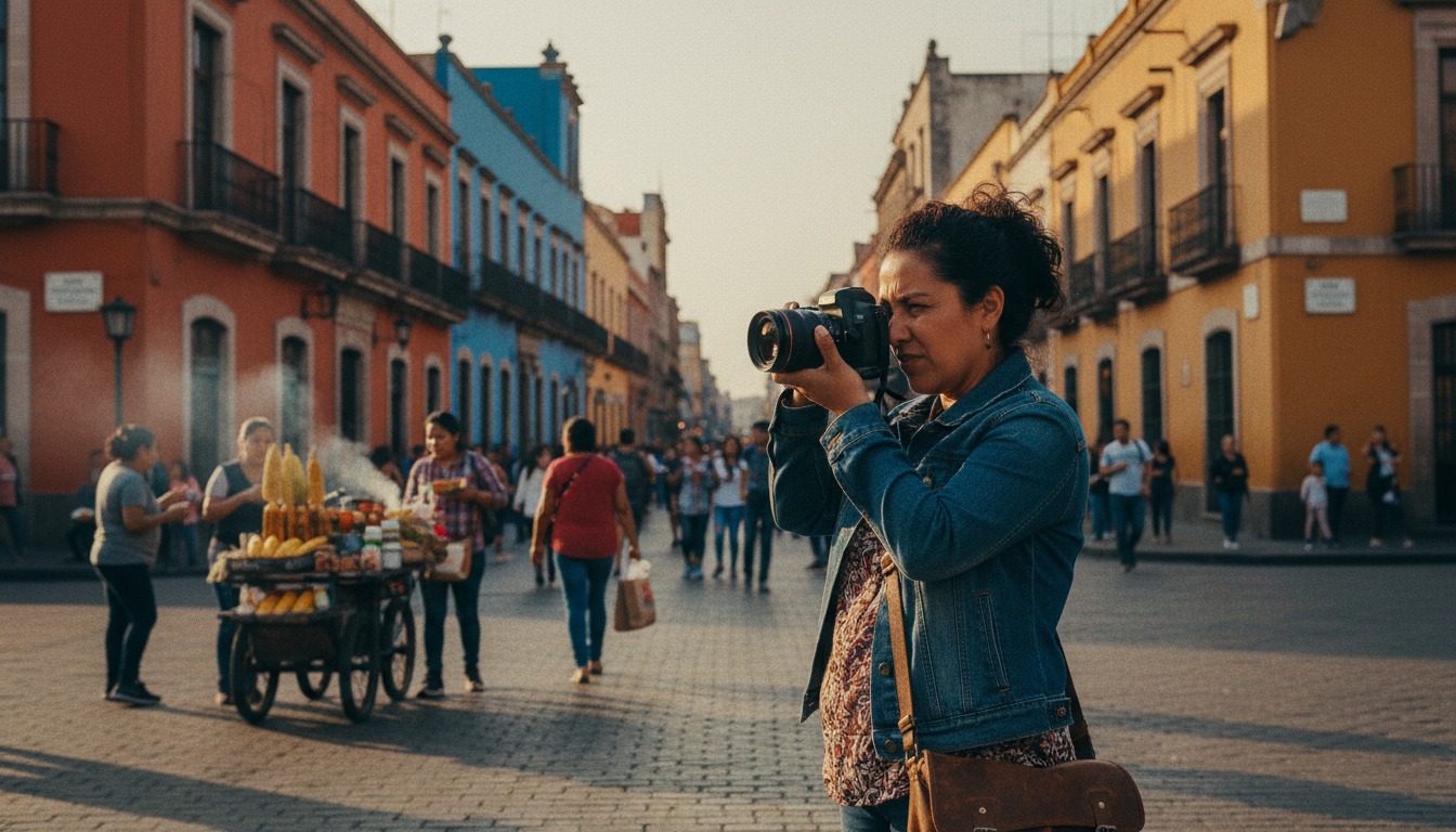 Mexican woman photographer capturing vibrant street life in Mexico City