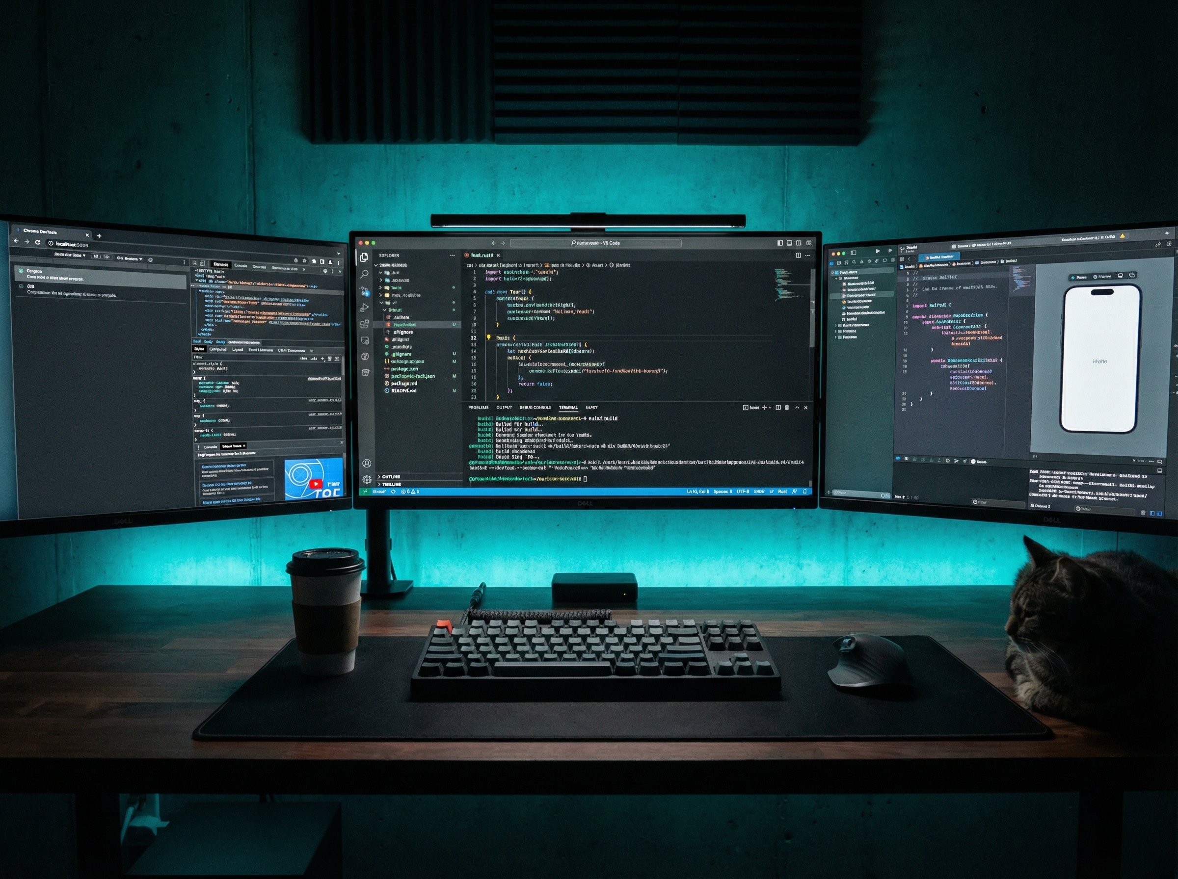 Developer workspaces showing different framework tooling