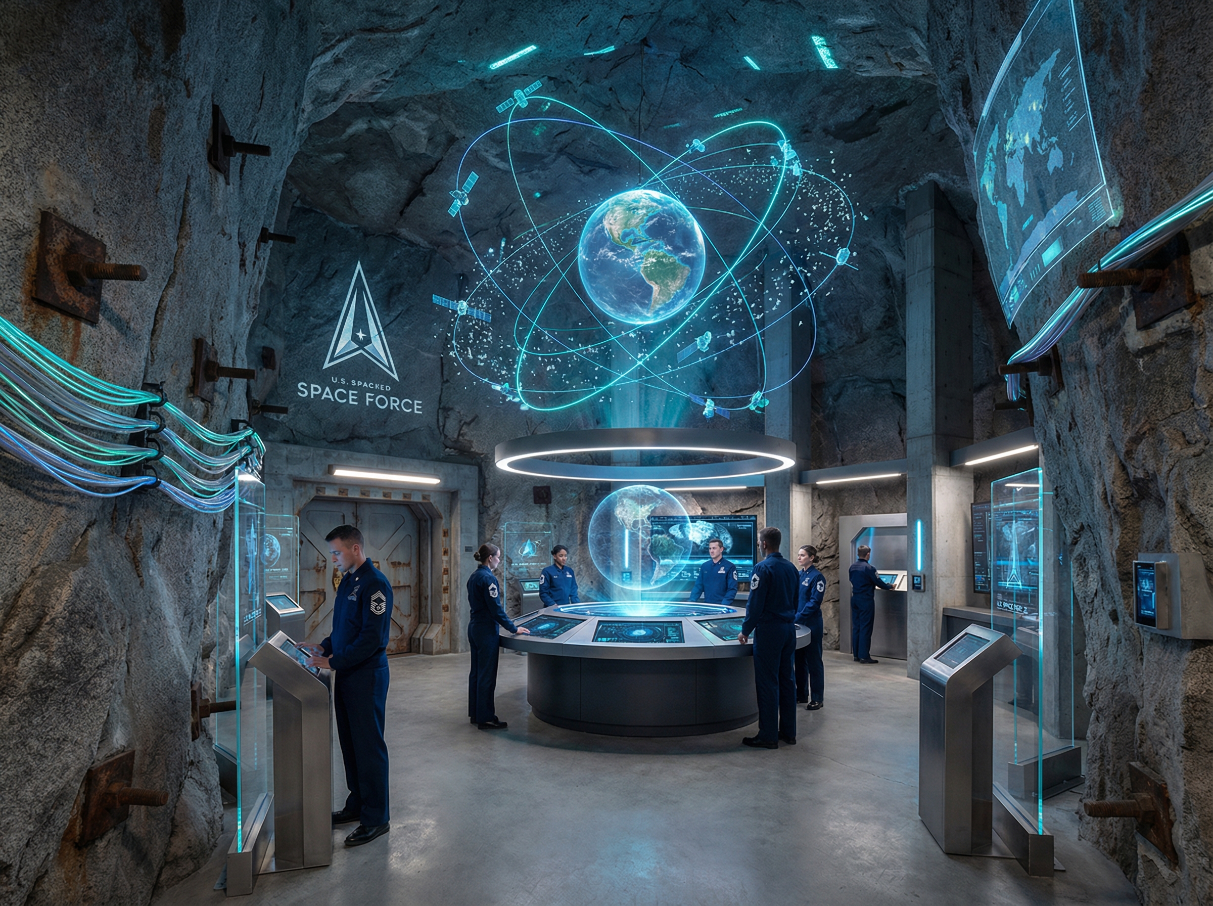Massive steel springs supporting buildings inside the Cheyenne Mountain cavern