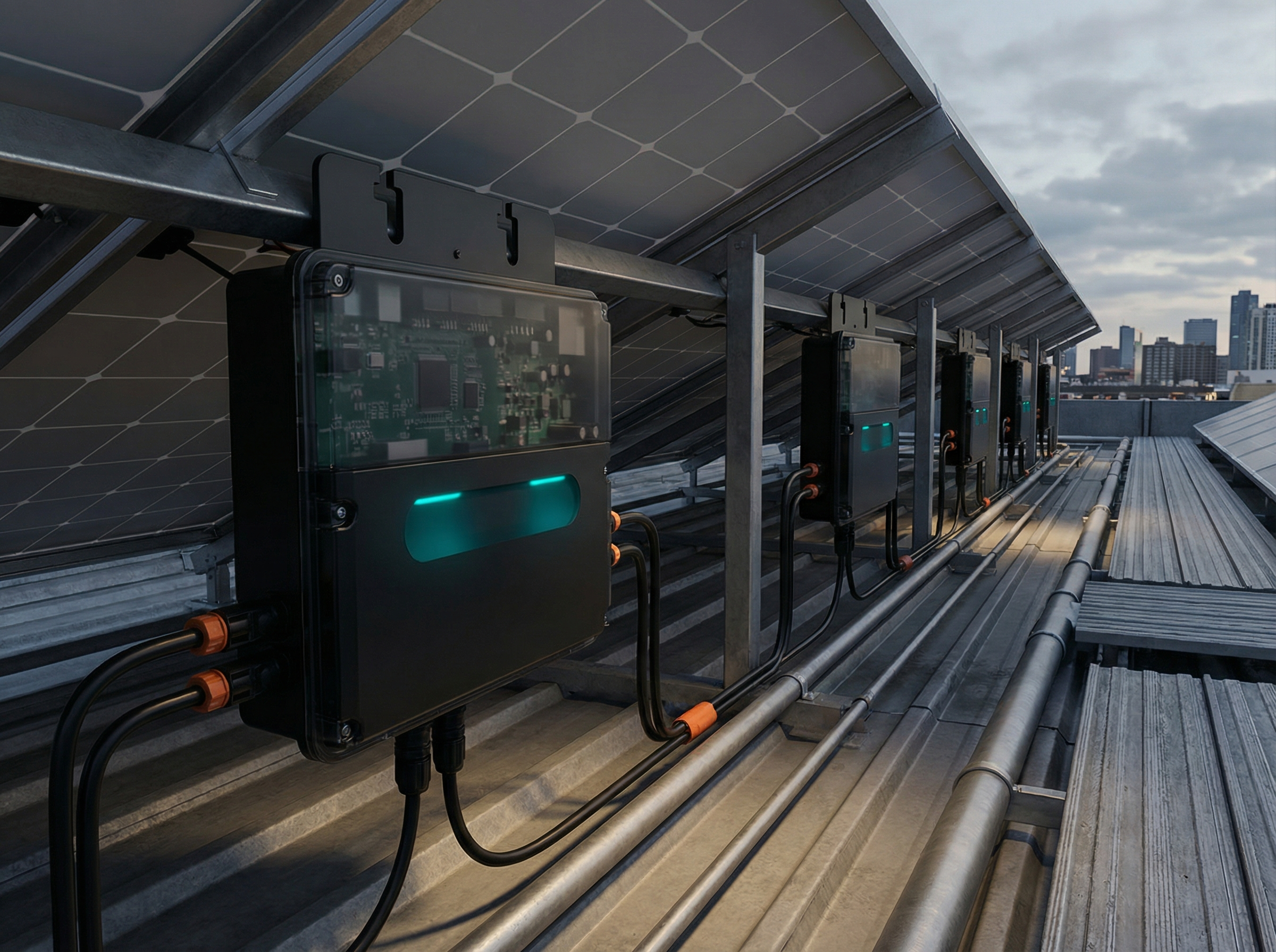 Enphase IQ9 microinverter installation on commercial rooftop