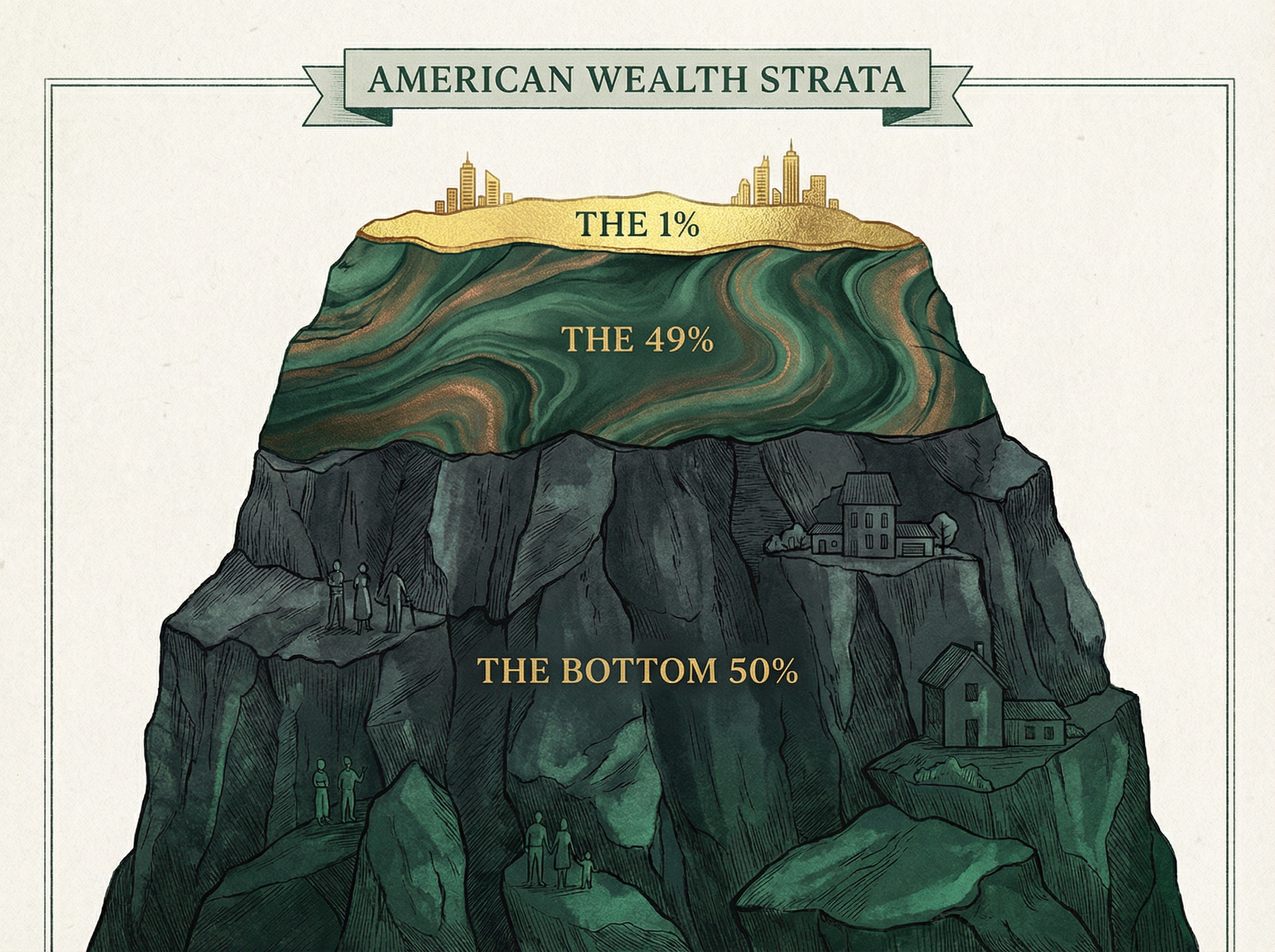 Geological strata visualization with thin gold layer at top and massive dark layers below