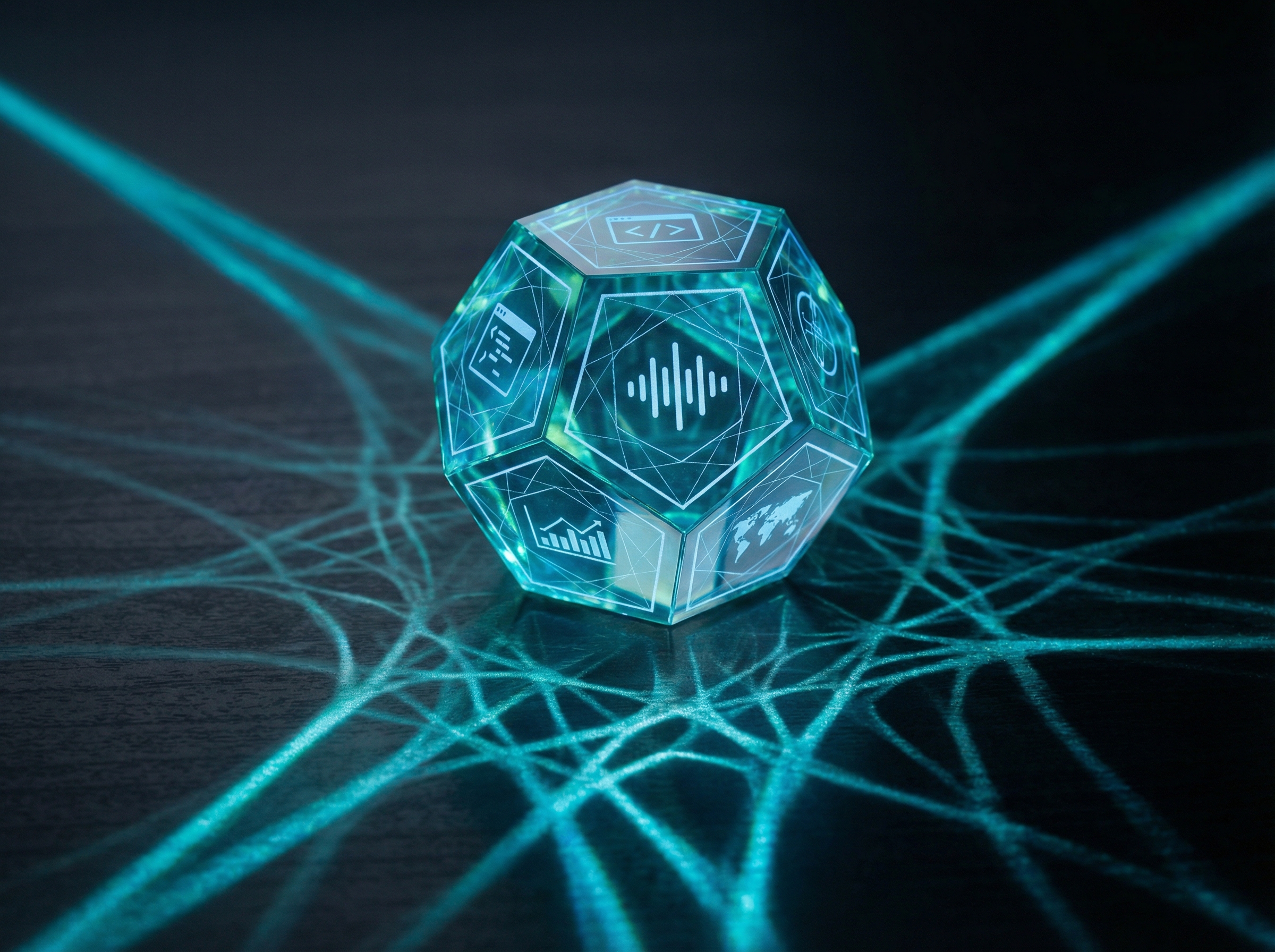 Crystalline gemstone emanating neural network patterns, representing Google's Gemma 3 edge-optimized model