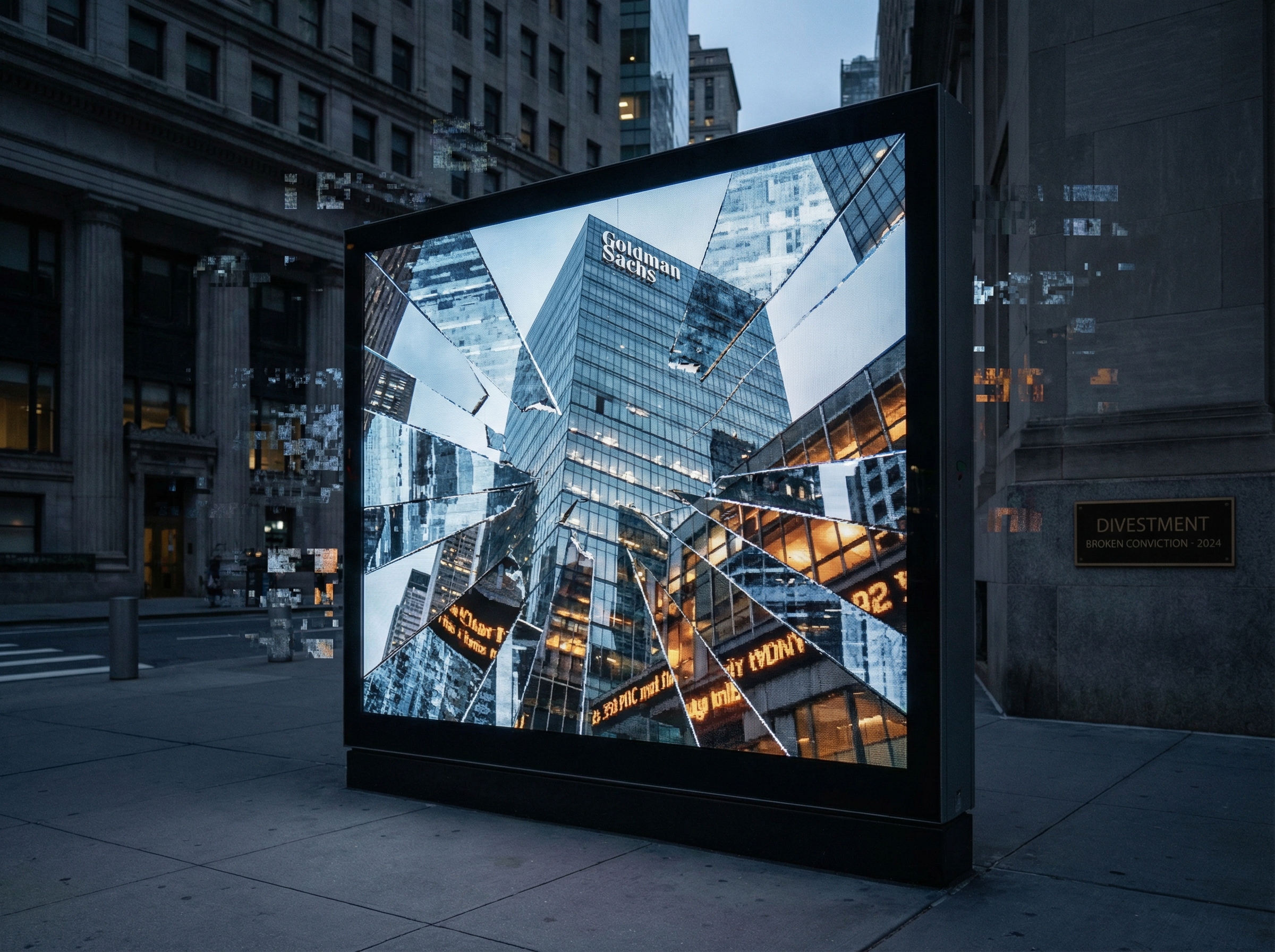 Abstract visualization of financial institution divesting from display technology