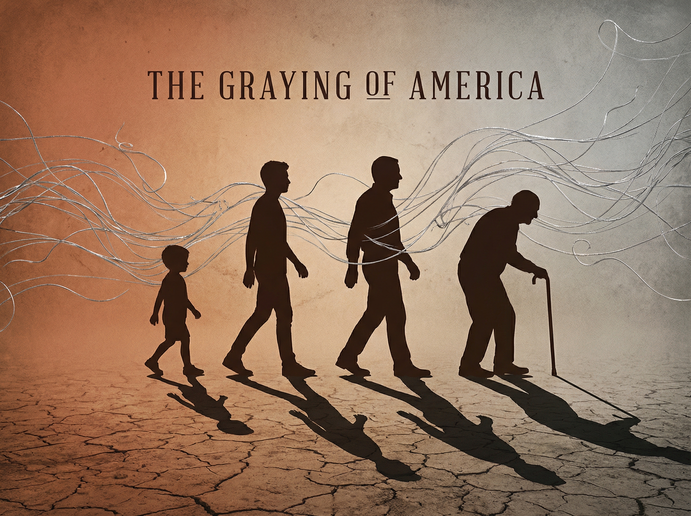 Visualization of aging population with silhouettes aging from child to elderly