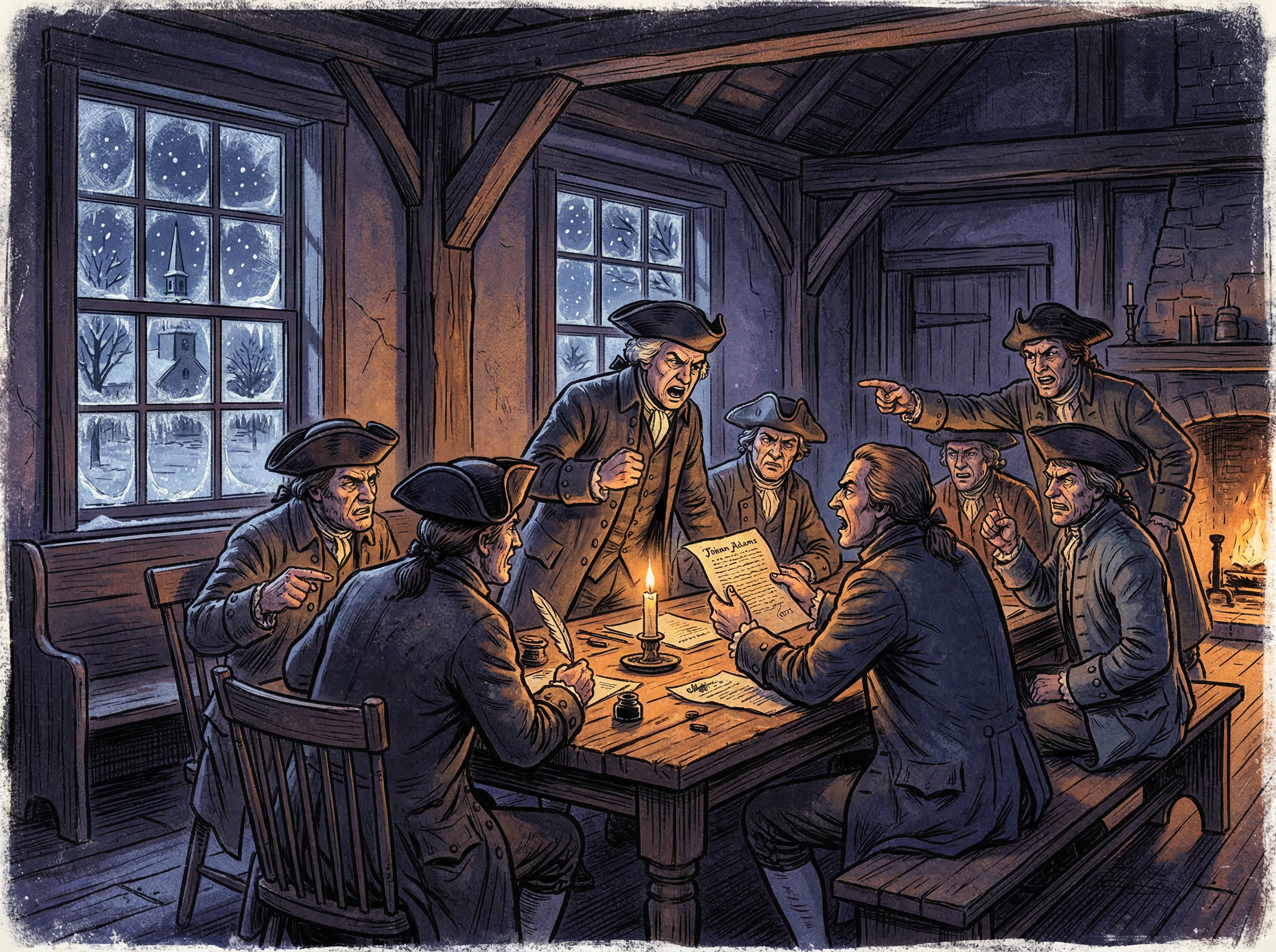 New England delegates in heated debate at the Hartford Convention, winter 1814