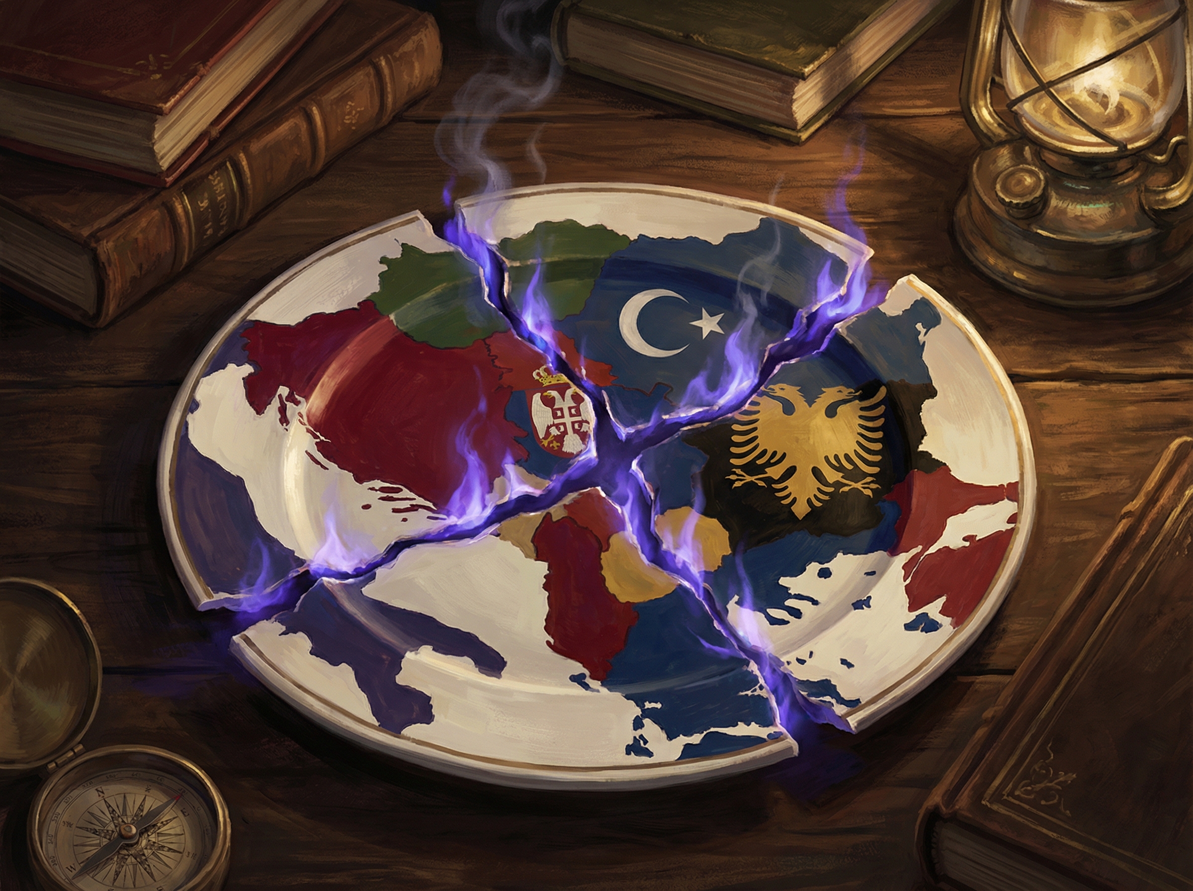 Map of colonial Africa and Asia divided into European territories with trade routes as golden lines