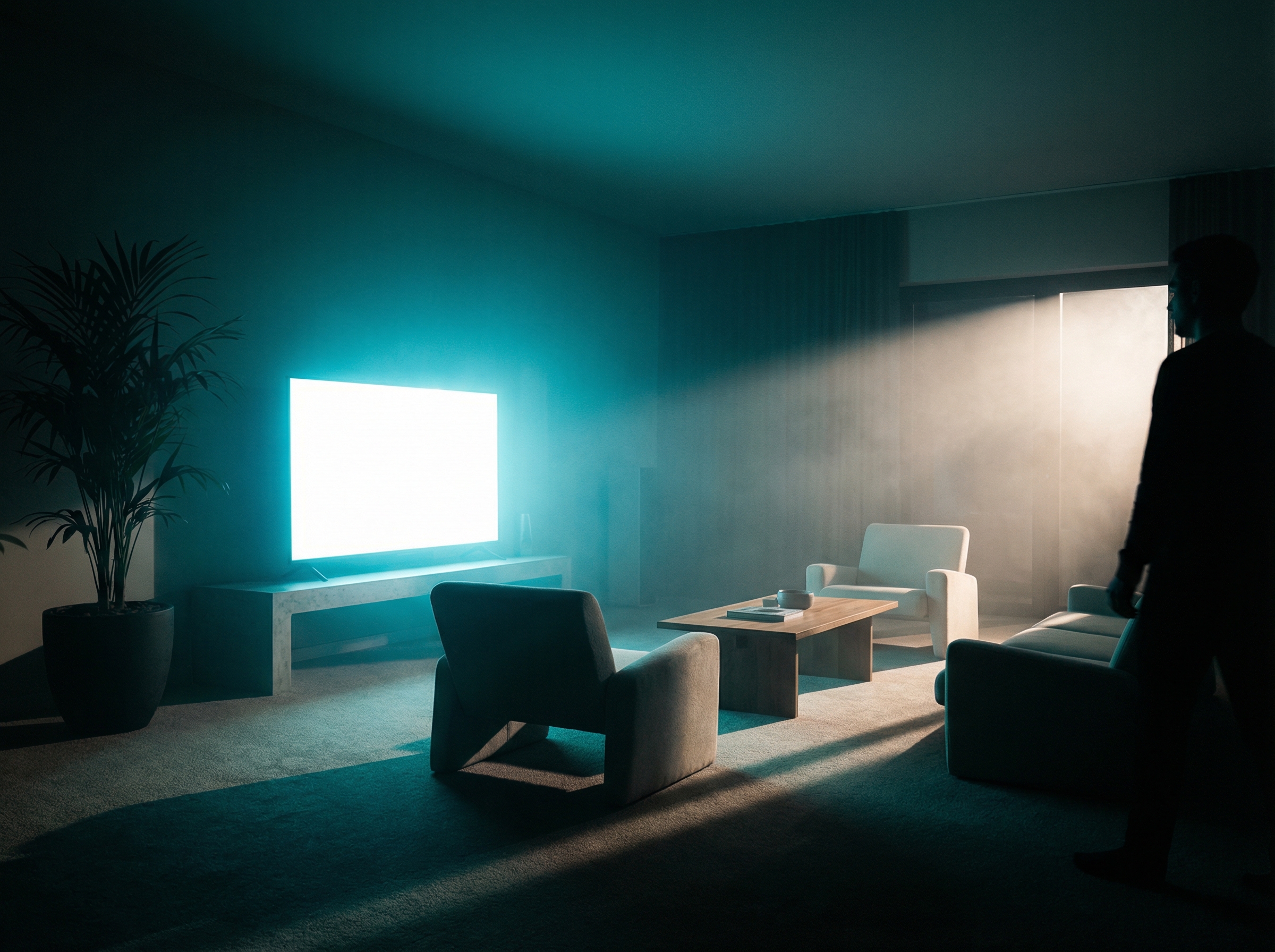 Two premium televisions side by side in a dark gallery, one showing deep OLED blacks and the other bursting with vivid MicroLED colors