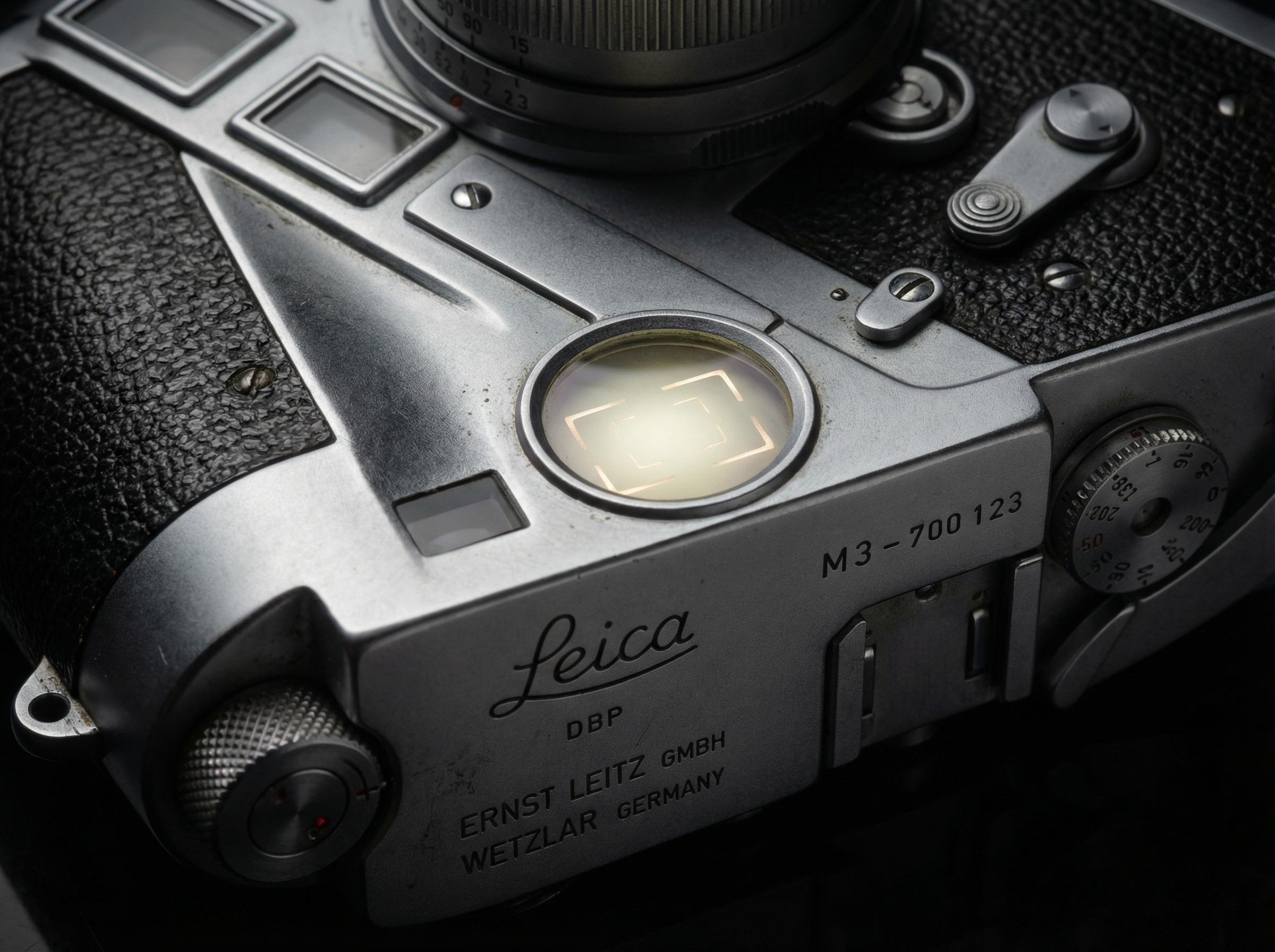 Leica M3 camera showing detailed rangefinder mechanism