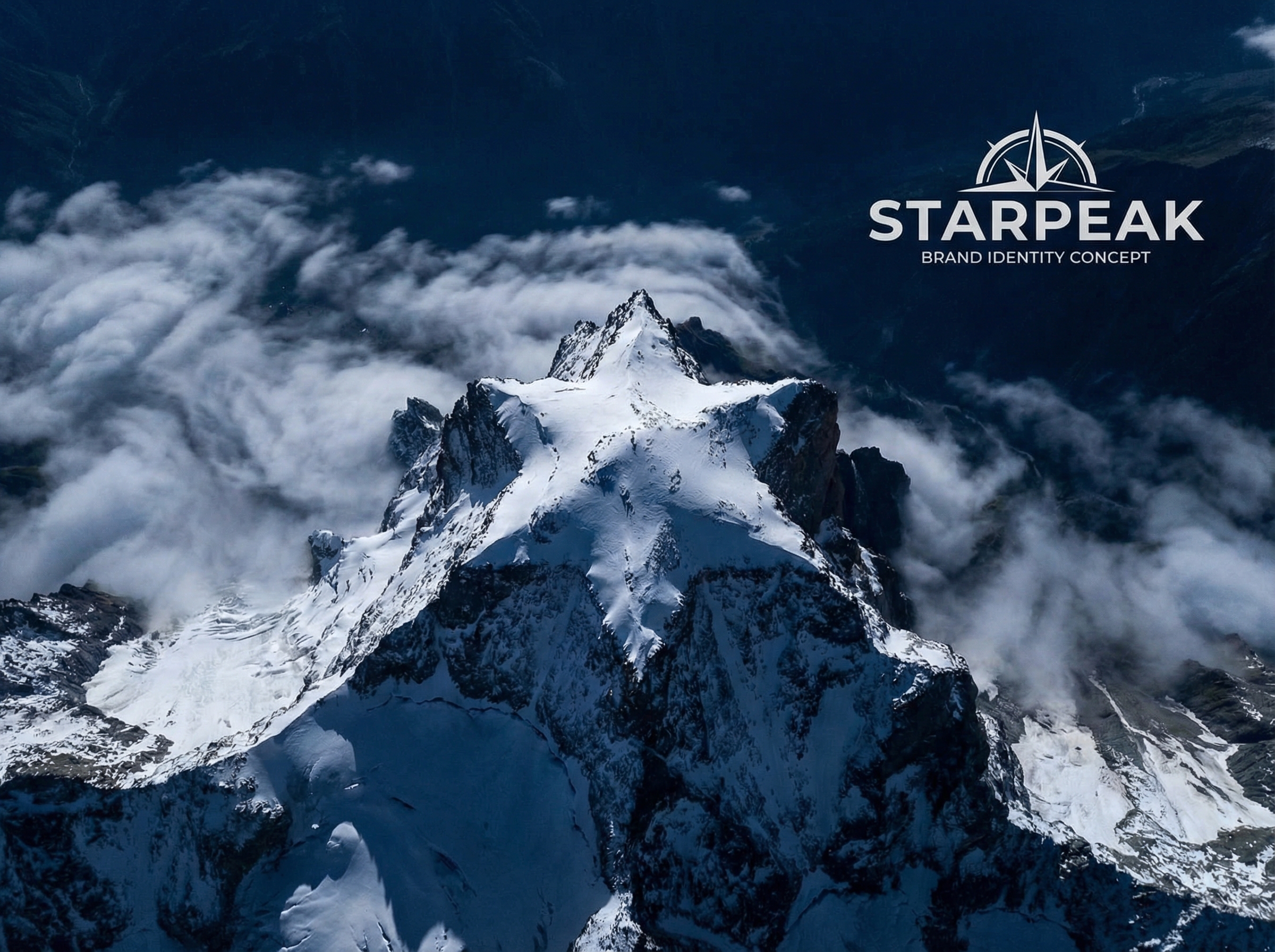 Mont Blanc mountain peak viewed from above, forming a distinctive six-pointed star shape