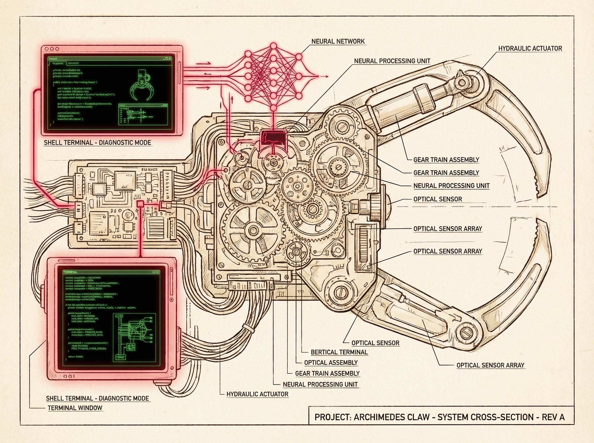 A humanoid robot silhouette at a crossroads between digital and physical paths to AGI