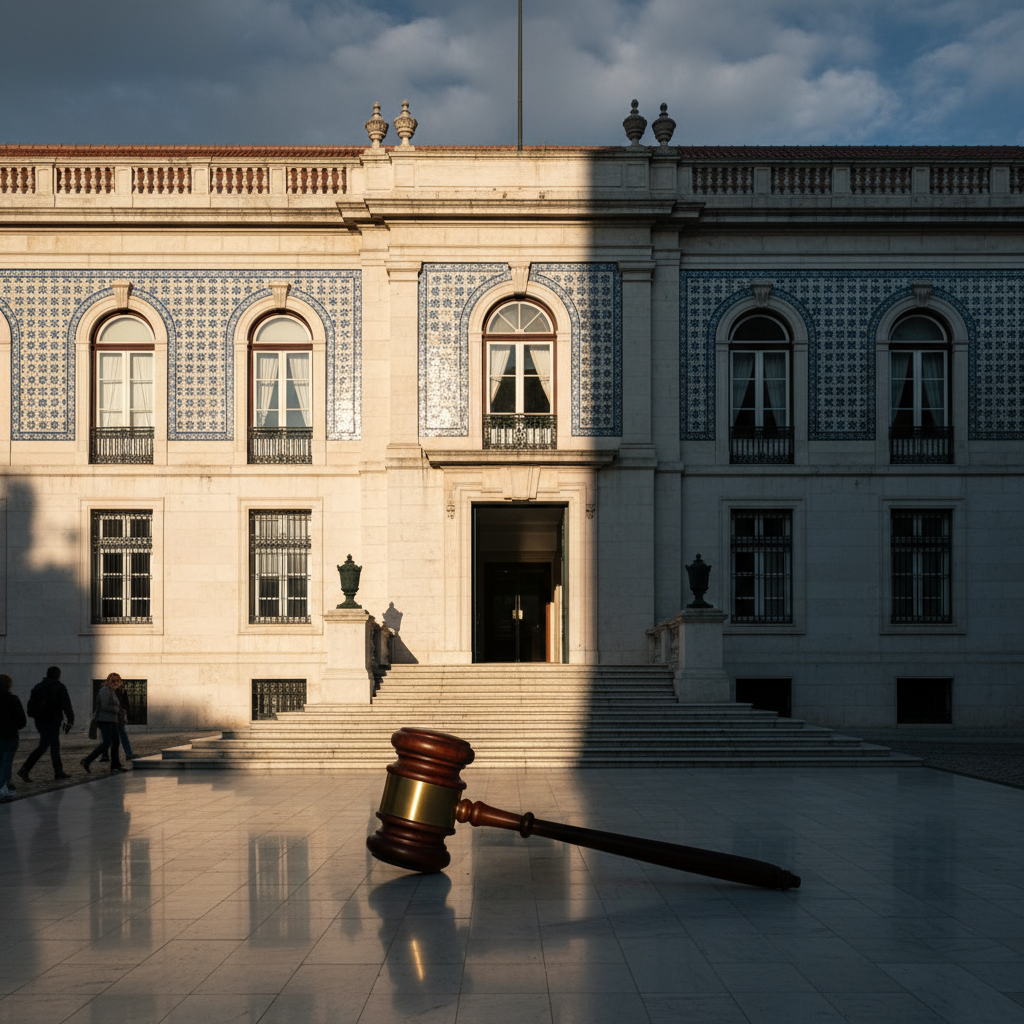 Portuguese constitutional court building with dramatic lighting