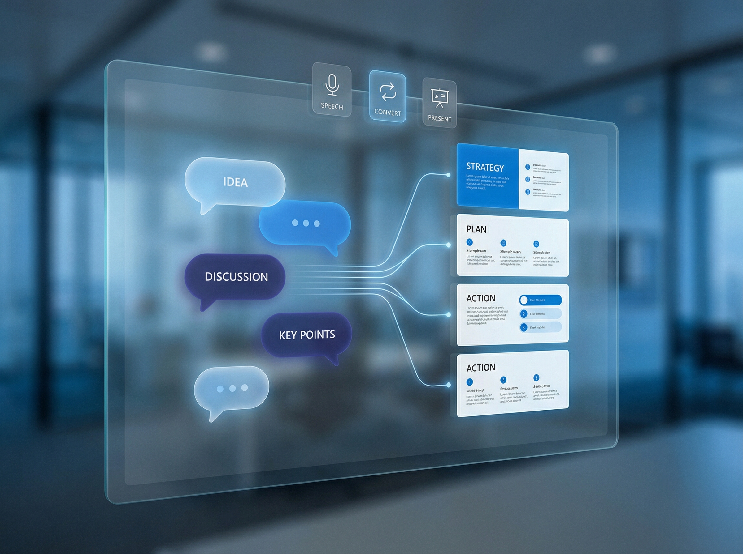 Chat bubbles transforming into polished presentation slides