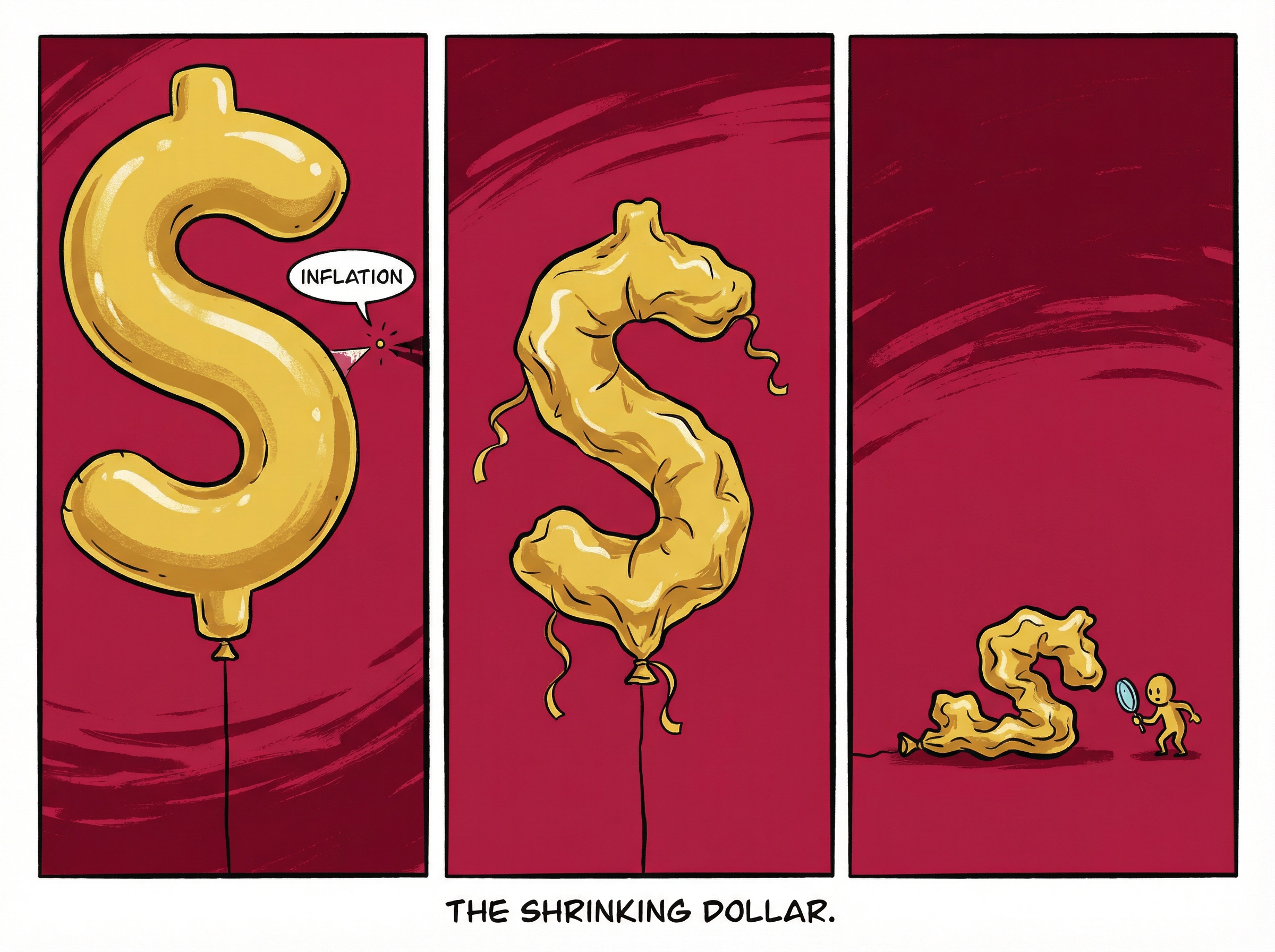 Deflating golden dollar sign balloon