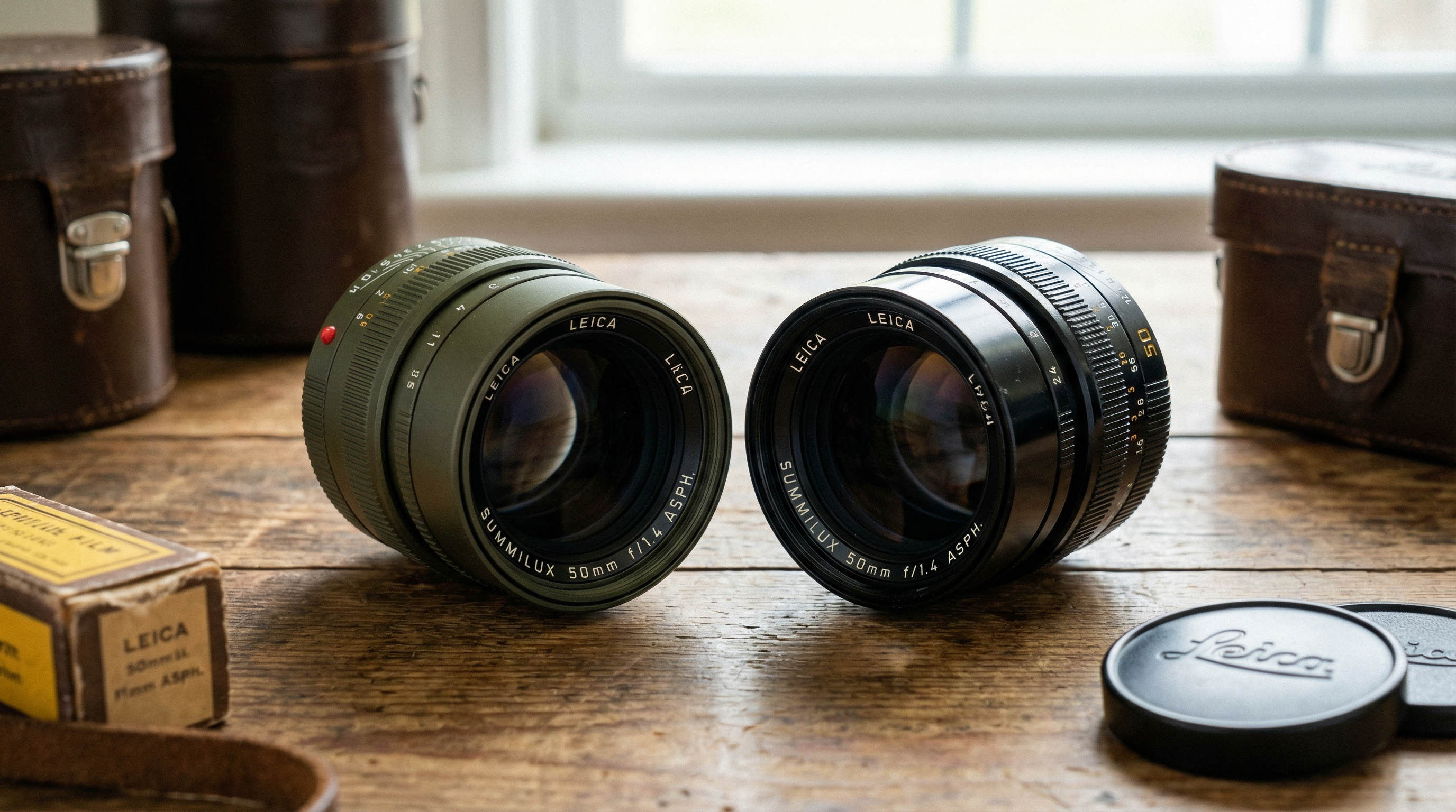 Leica Summilux special editions in Safari green and glossy black