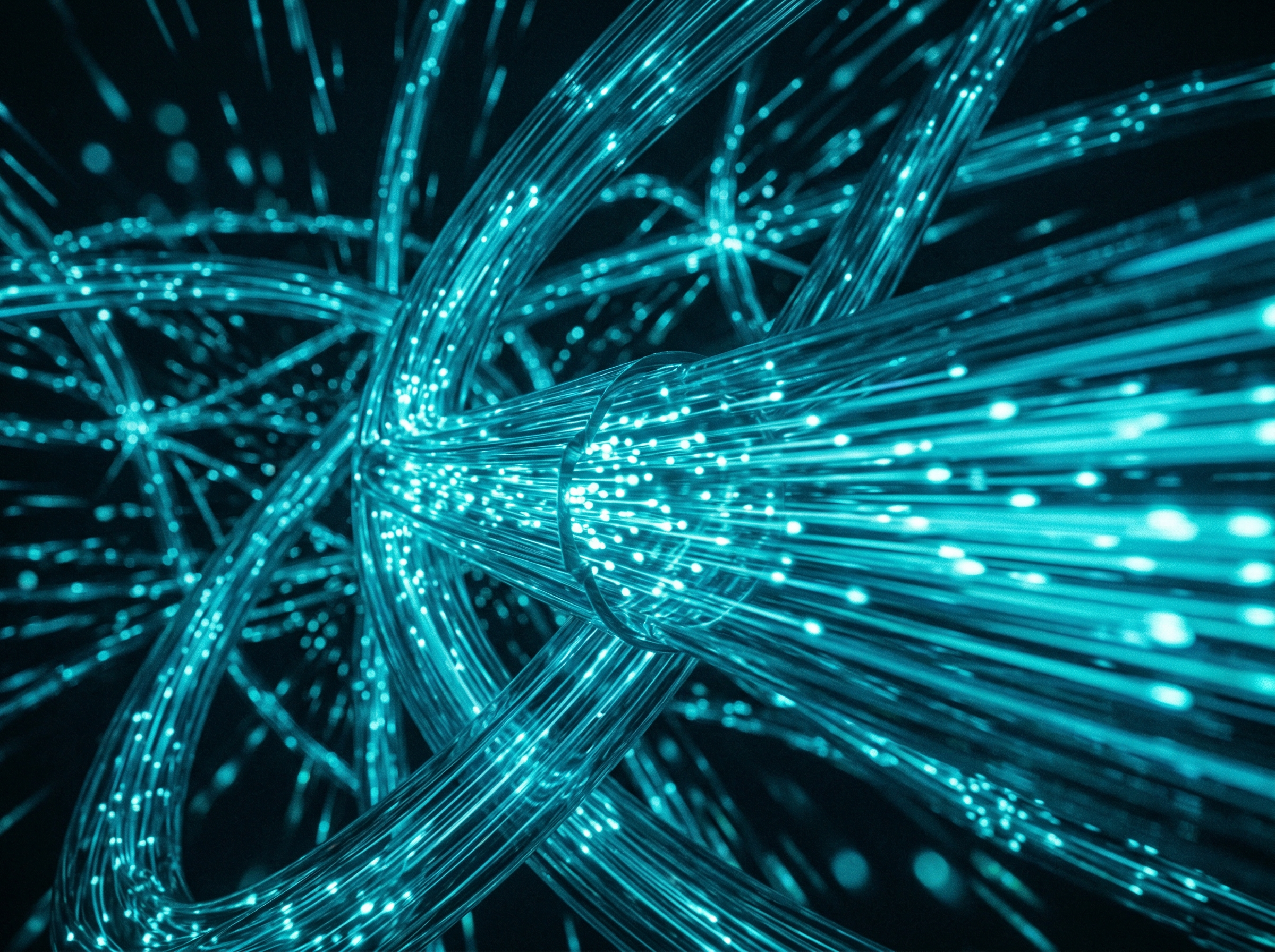 Abstract visualization of data streaming at incredible speed through fiber optic channels
