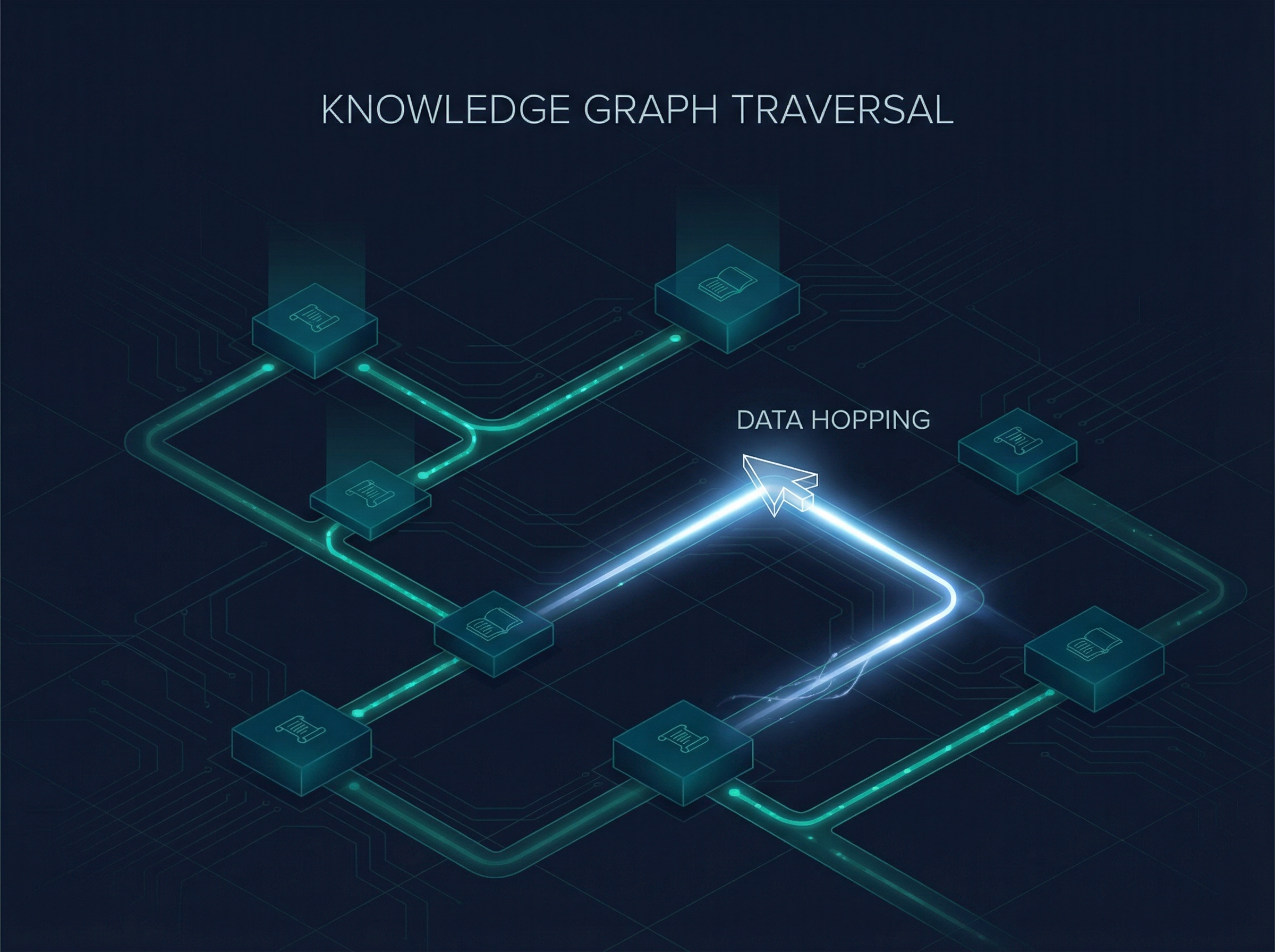 Glowing nodes connected by luminous paths, visualizing knowledge graph traversal