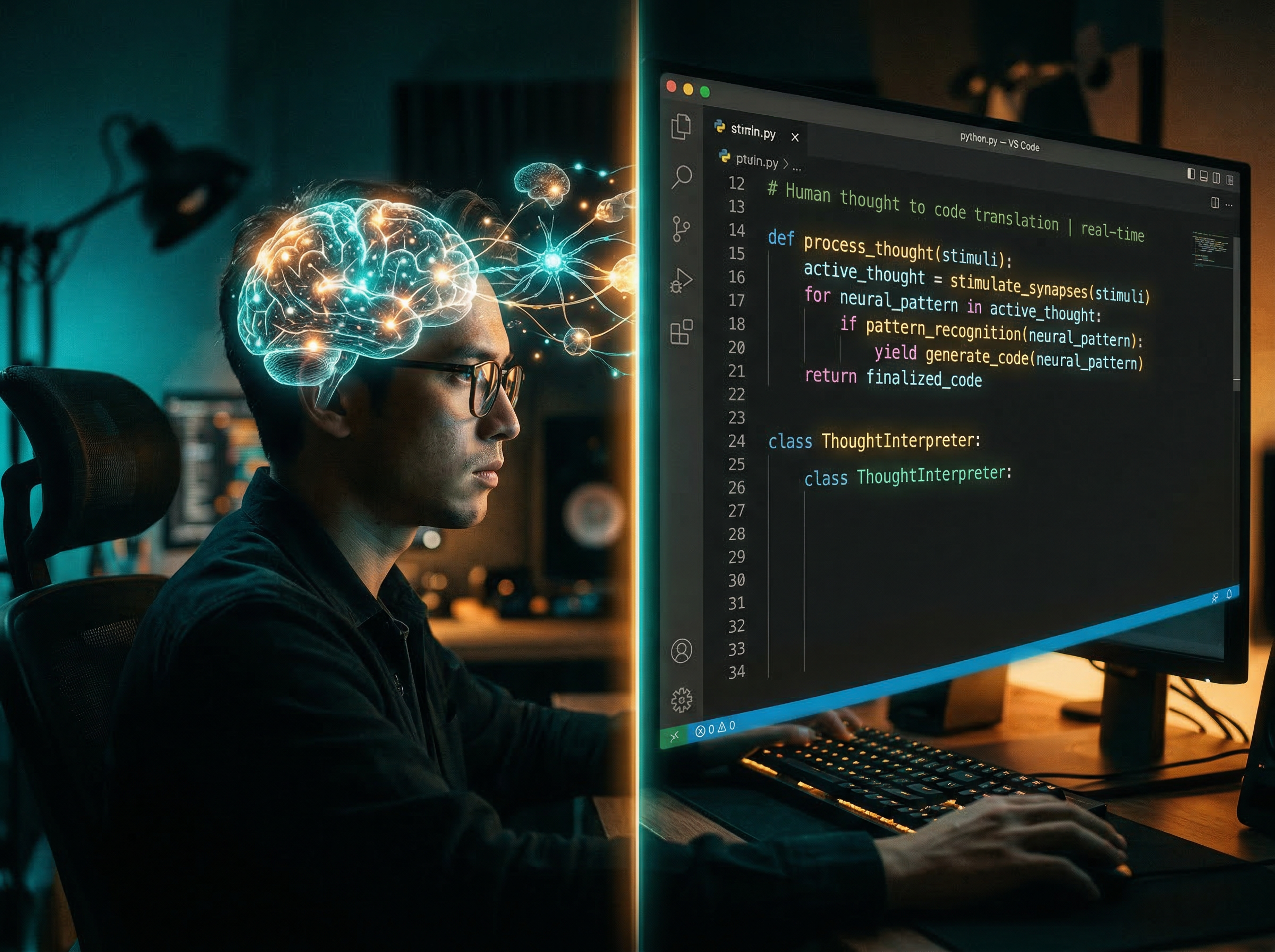 Human thought transforming into code in real-time through an IDE