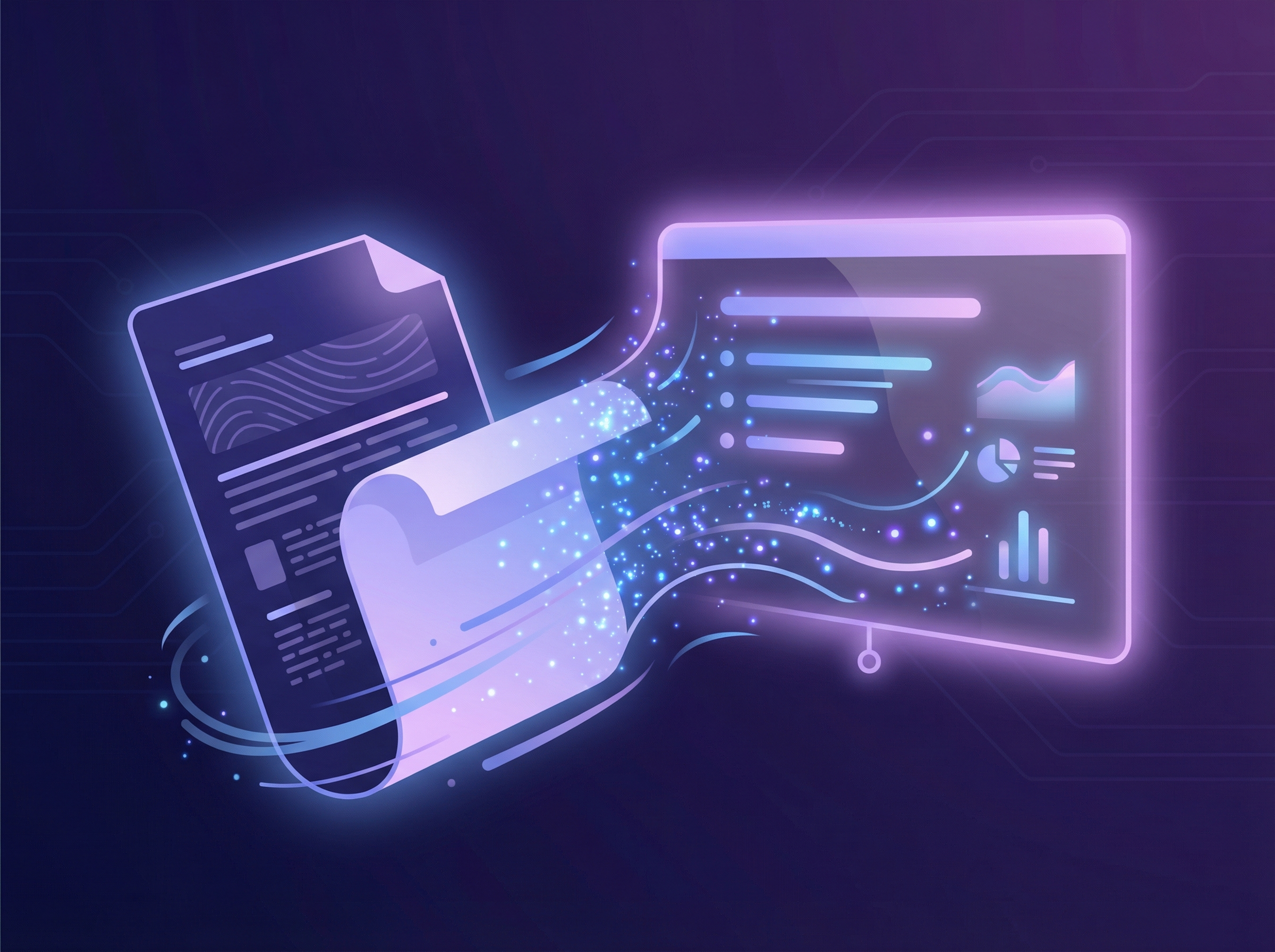 Document transforming into presentation slide with elegant motion trails