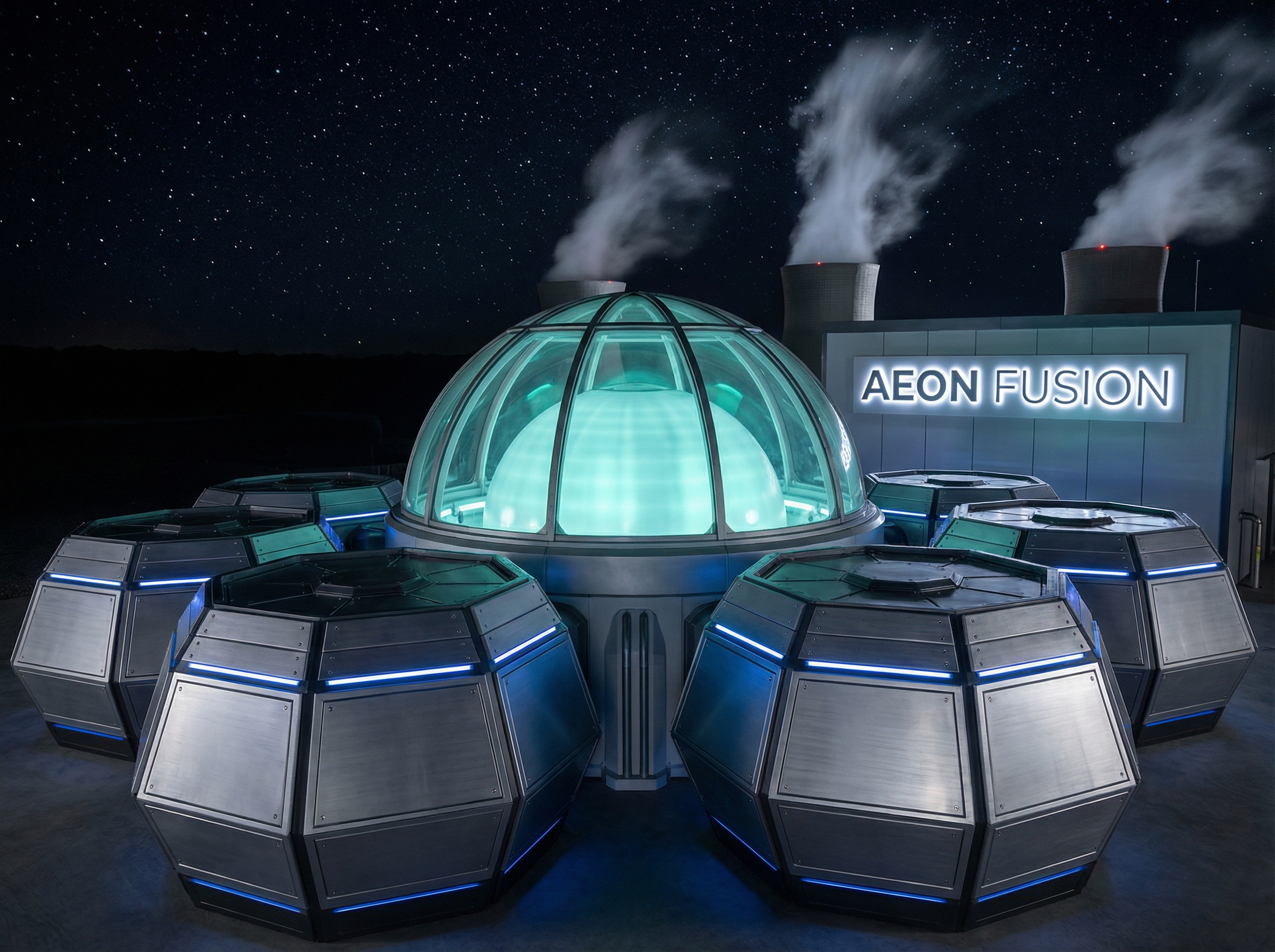 Futuristic nuclear reactor core glowing with teal light