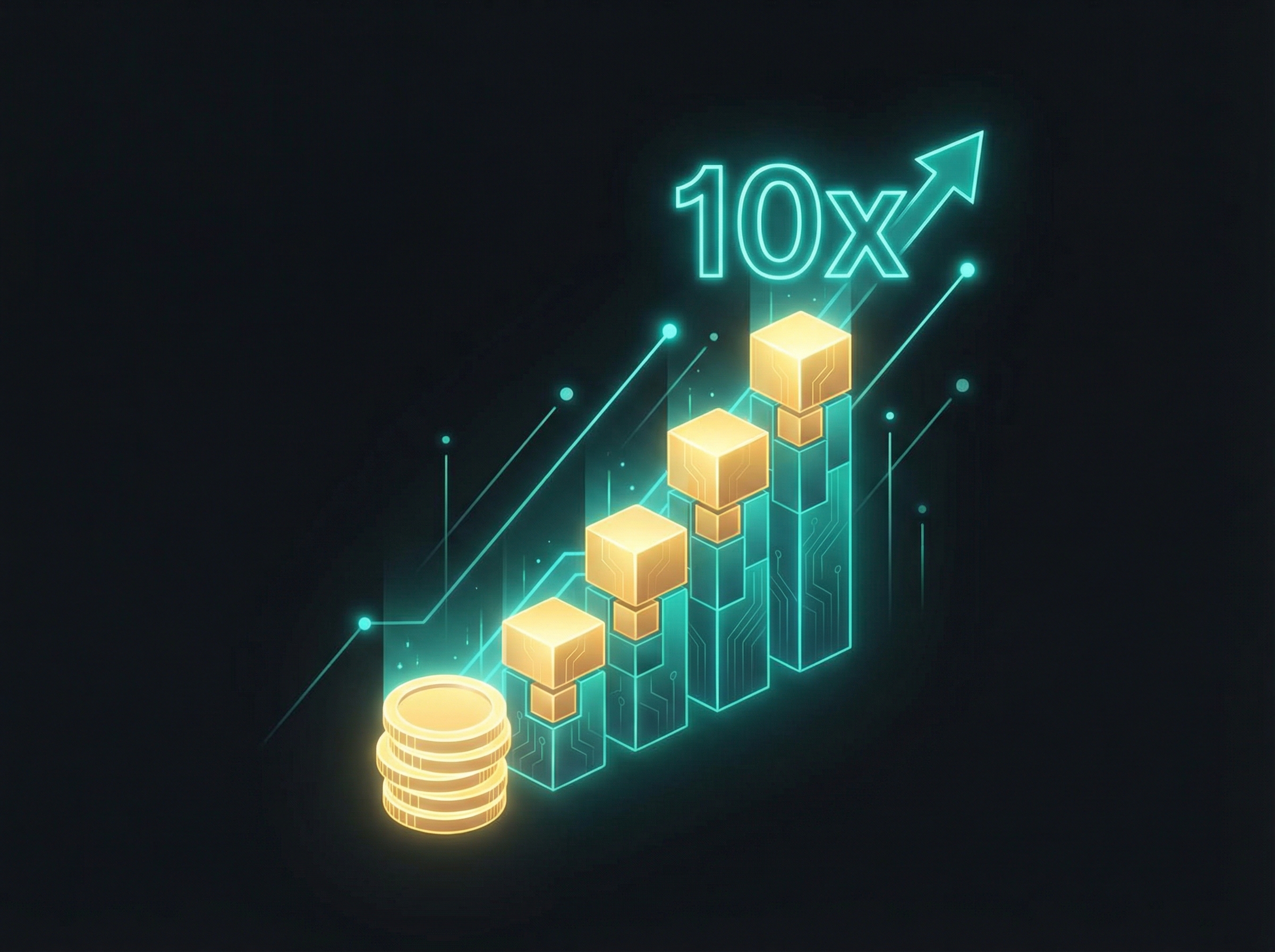Revenue growth visualization with stacked golden coins