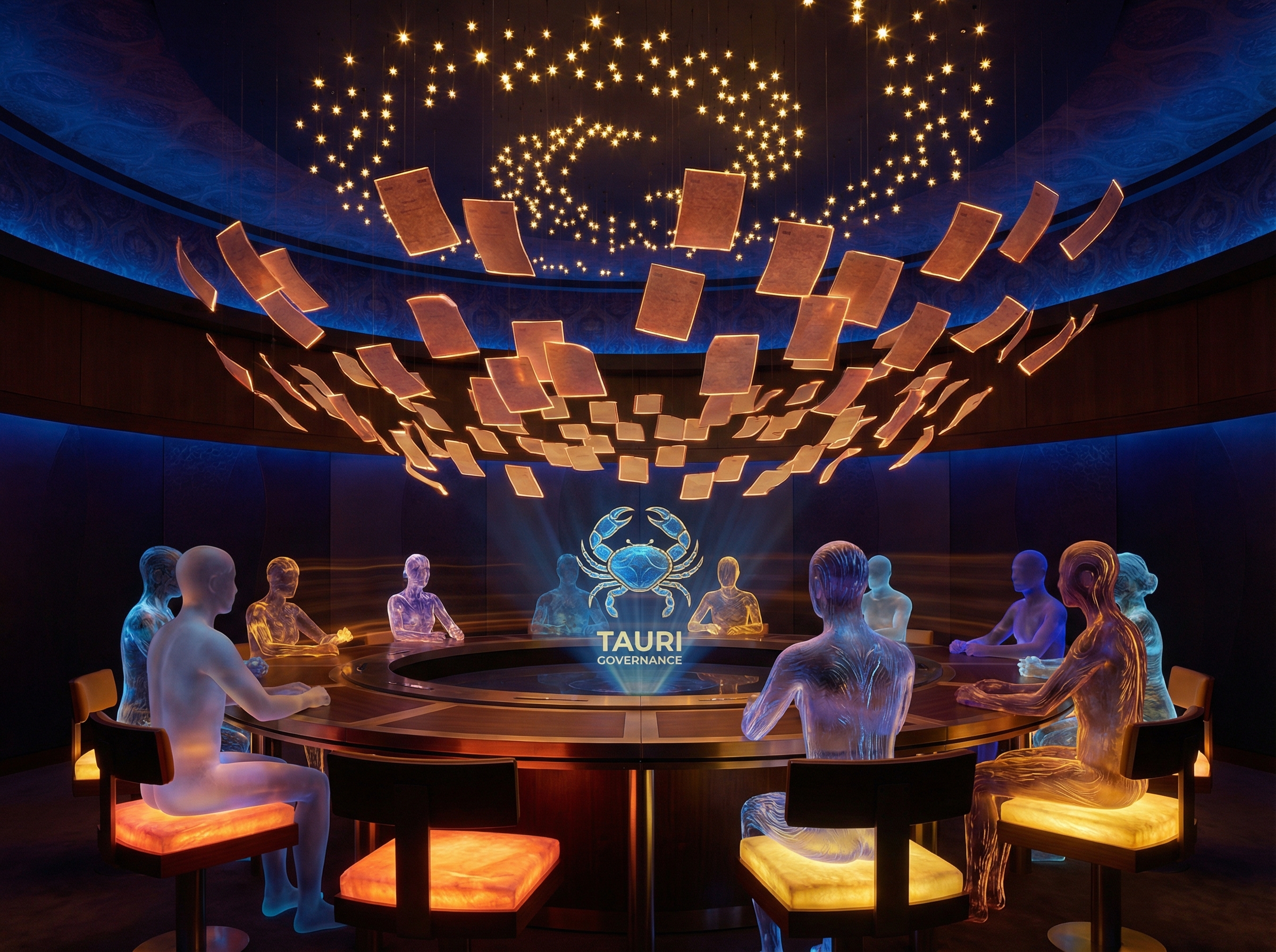 Governance visualization with boardroom and voting ballots