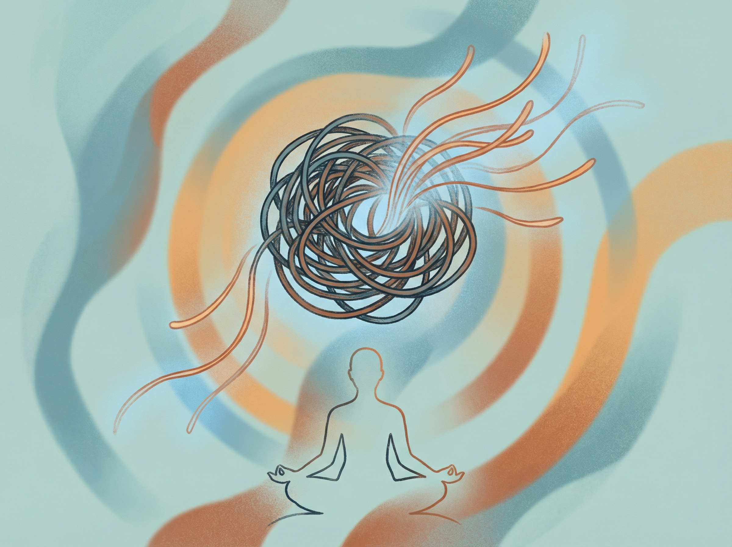 A neural brake releasing with soft blue light, peaceful meditative mood