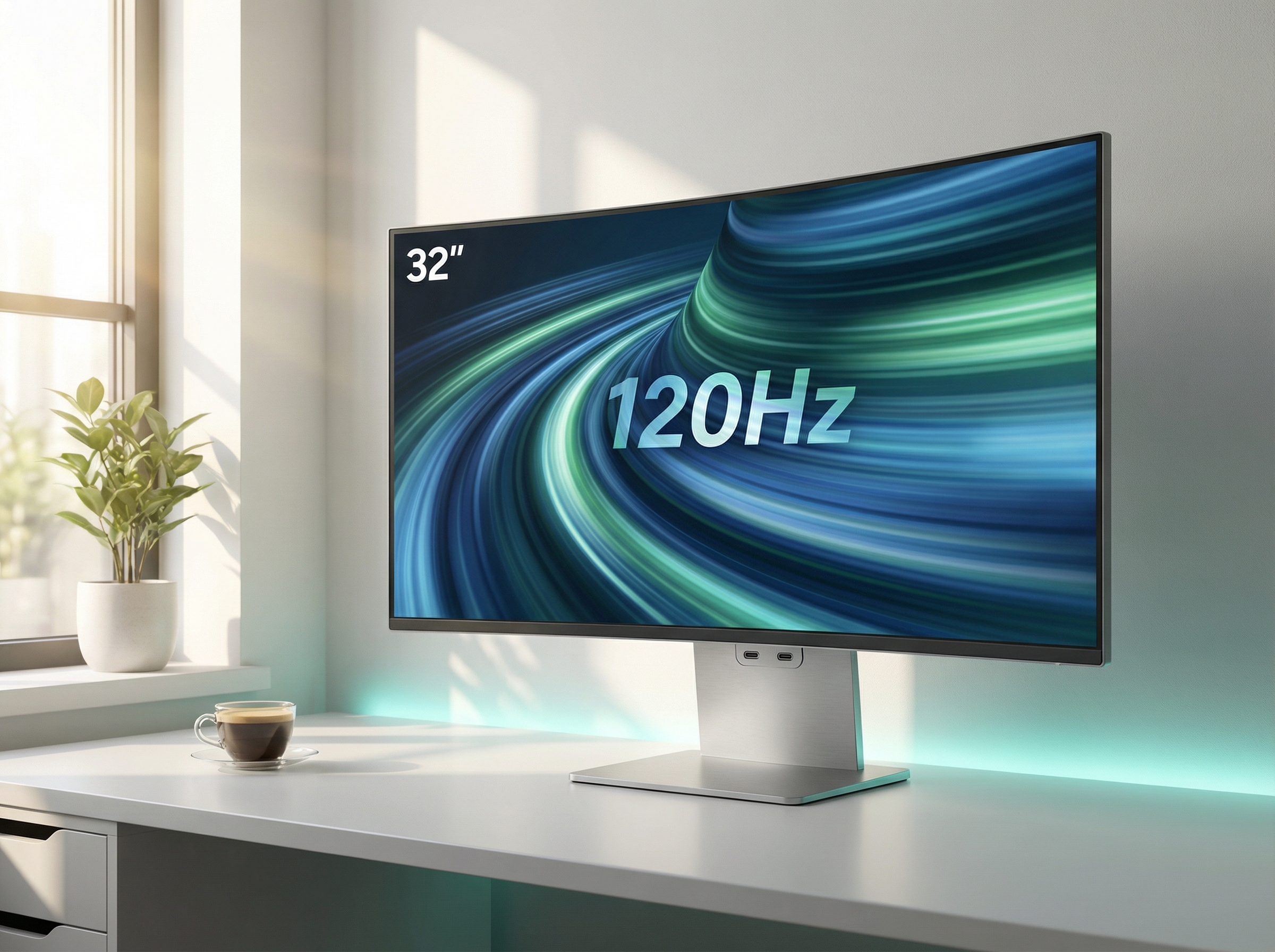 Dell UltraSharp U3225QE with ultra-thin bezels and multiple ports visible