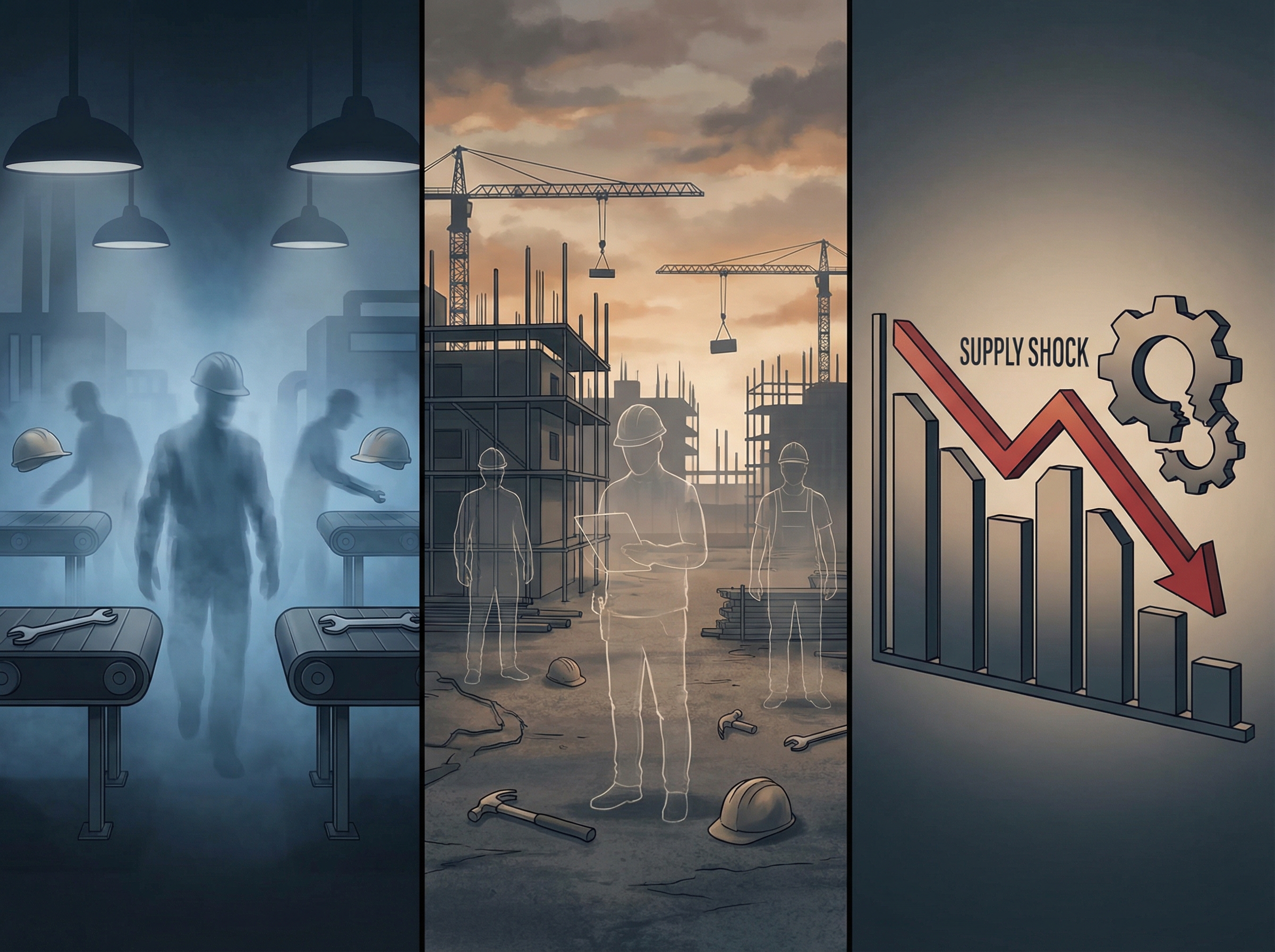 Empty construction sites with abandoned tools