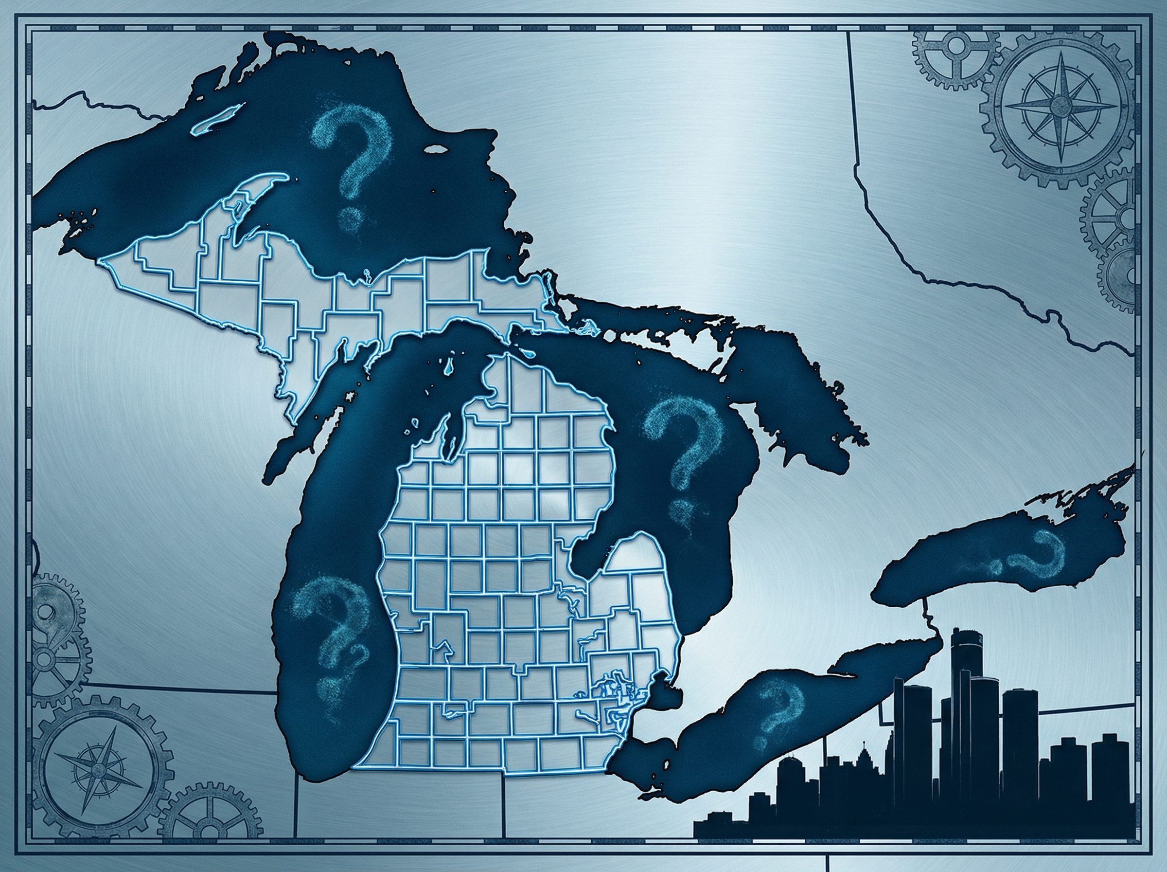 Michigan Great Lakes with electoral district lines glowing