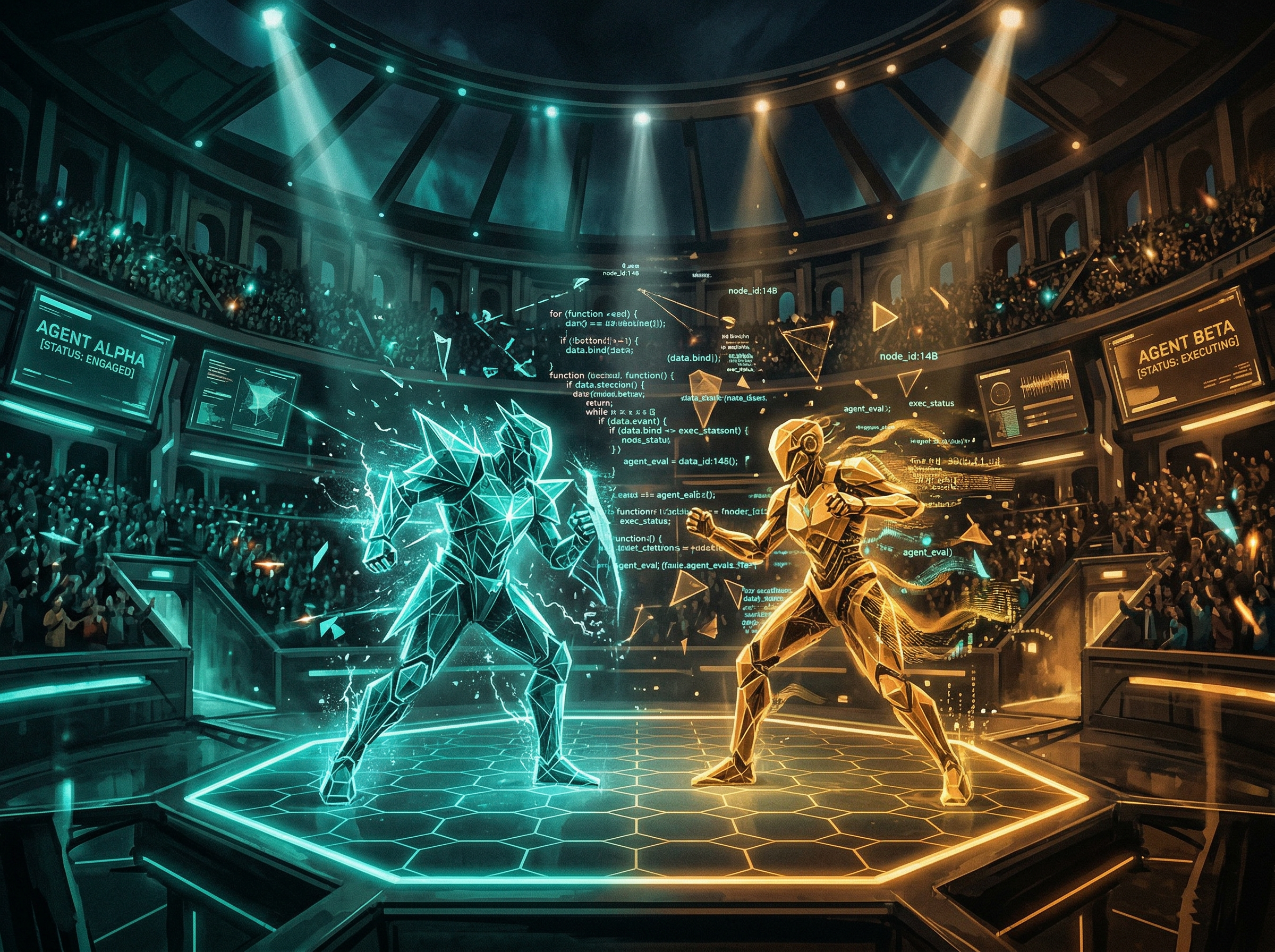 Multiple glowing terminal windows in constellation pattern, connected by pulsing data streams