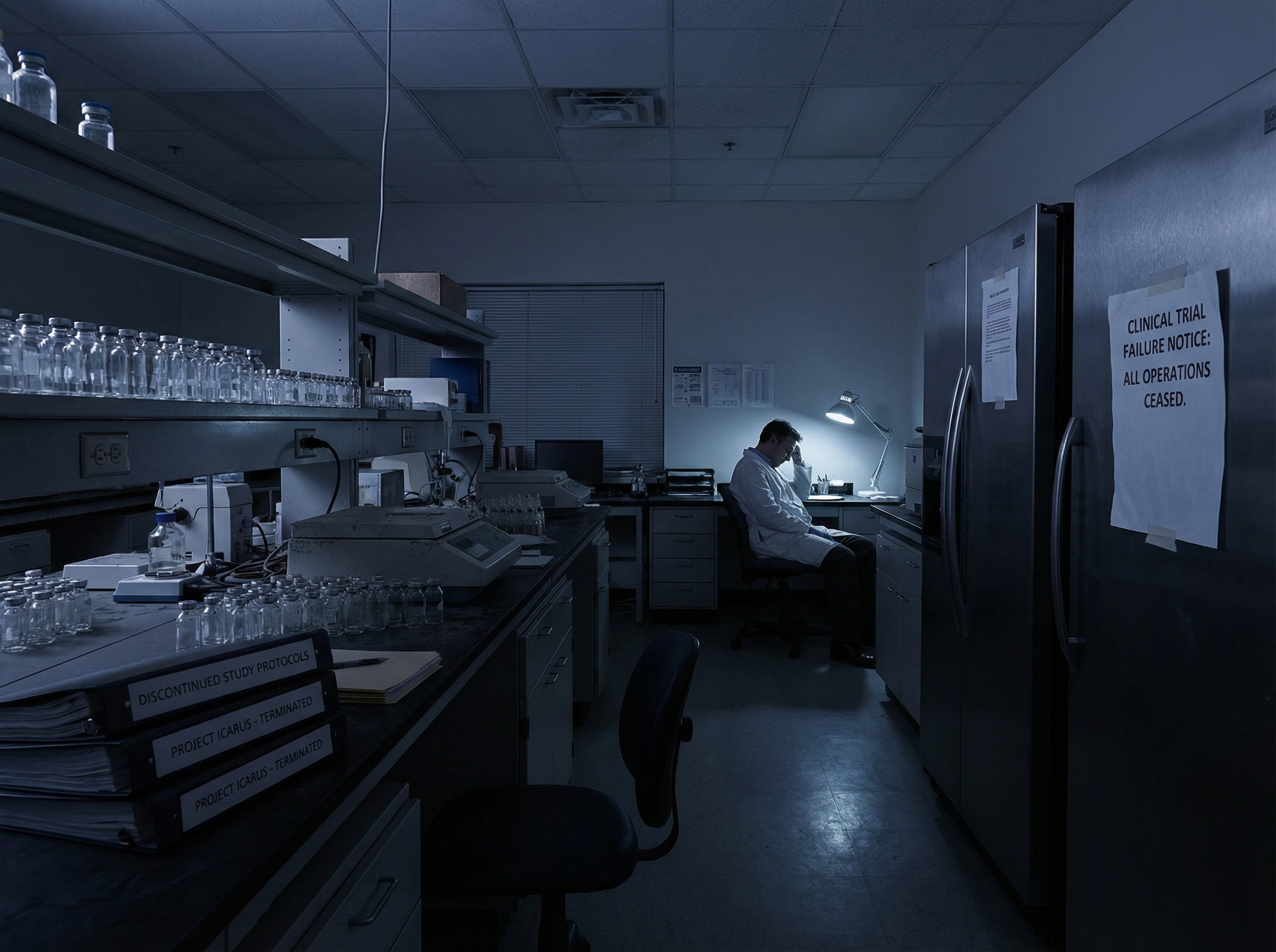Empty pharmaceutical lab representing discontinued research