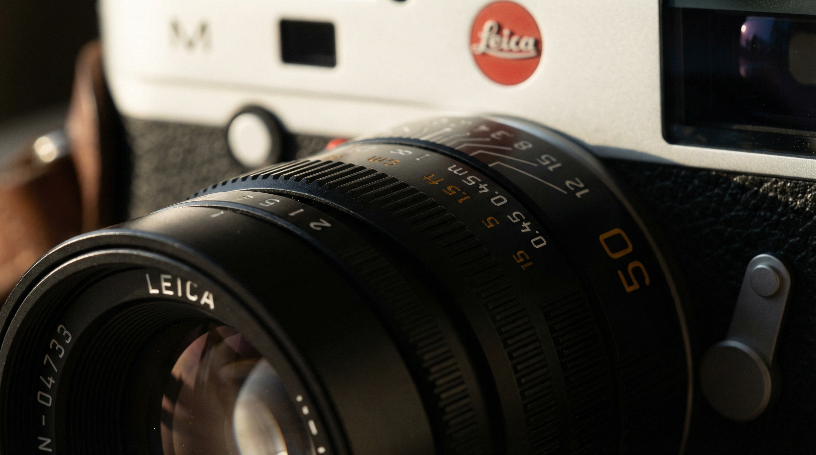 Close-up of APO-Summicron lens showing distance scale