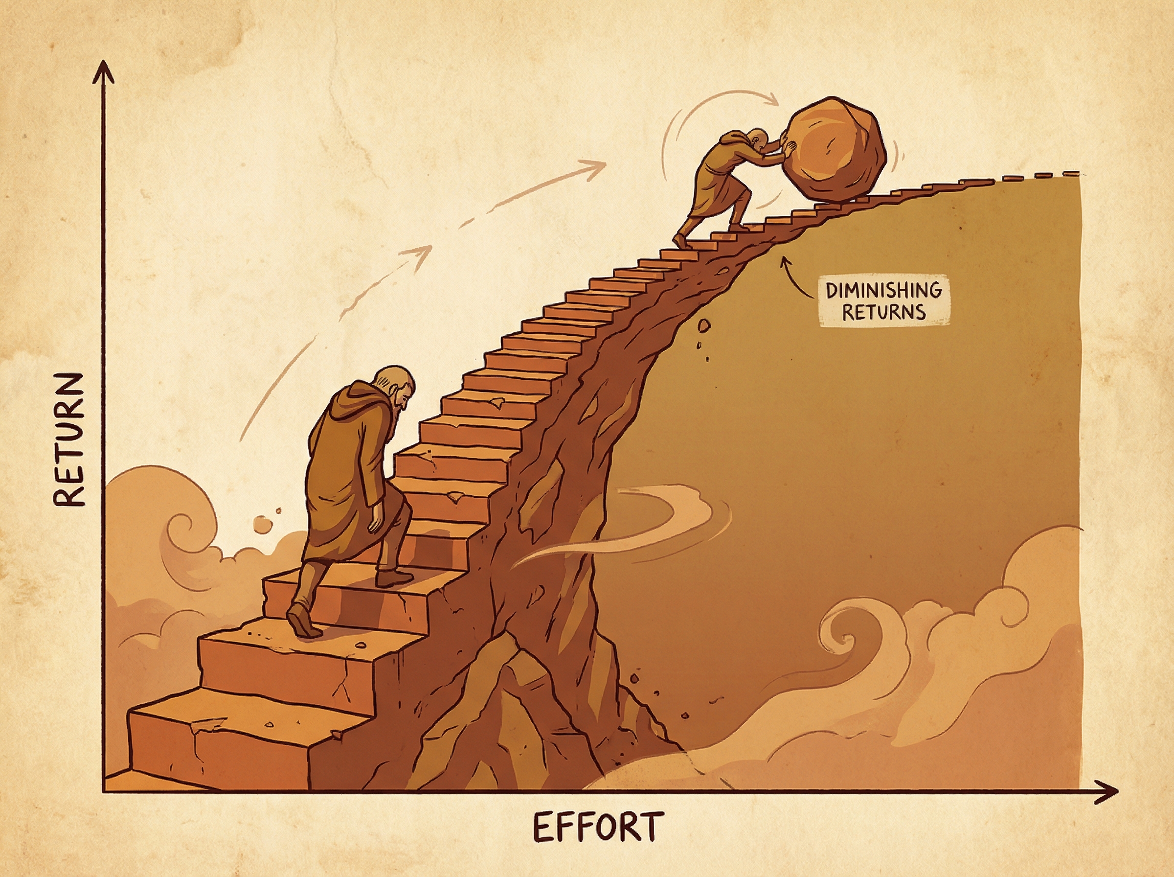 Person climbing stairs that become smaller and smaller until they're climbing in place