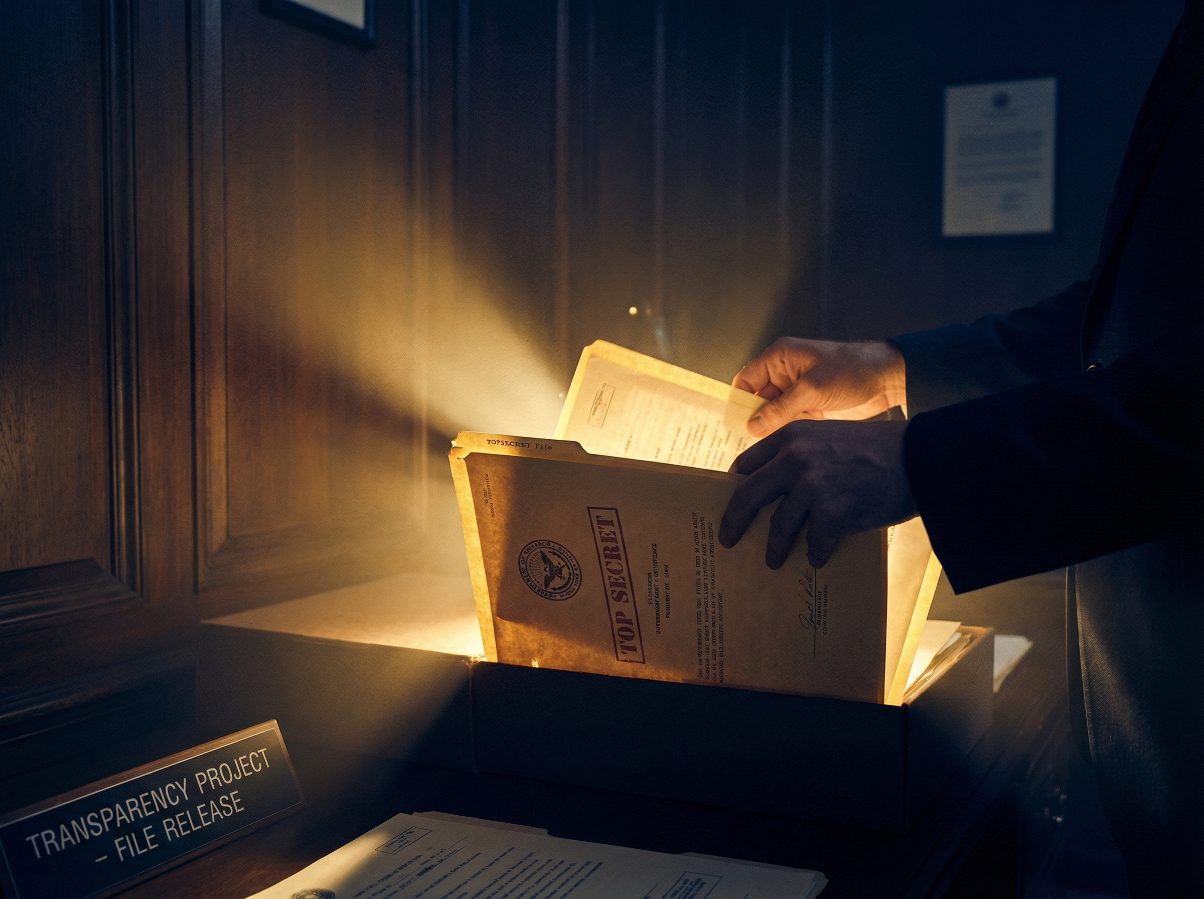 Government files being unsealed with light rays emerging